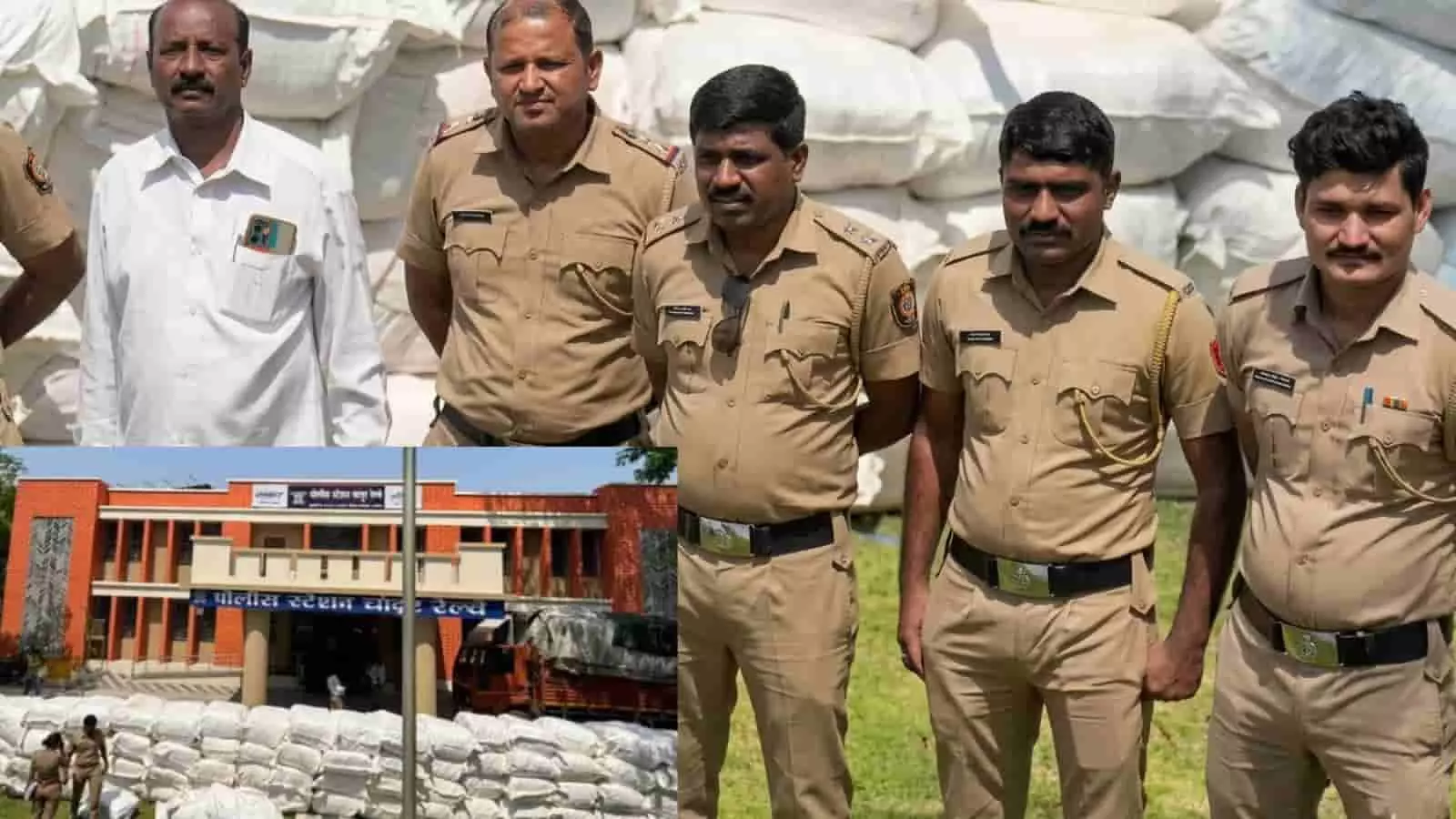 चांदुर रेलवे पुलिस स्टेशन के सामने भारी मात्रा में जप्त गुटखे की बोरियां और खड़े पुलिसकर्मी। चांदुर रेलवे पुलिस स्टेशन के सामने भारी मात्रा में जप्त गुटखे की बोरियां और खड़े पुलिसकर्मी।