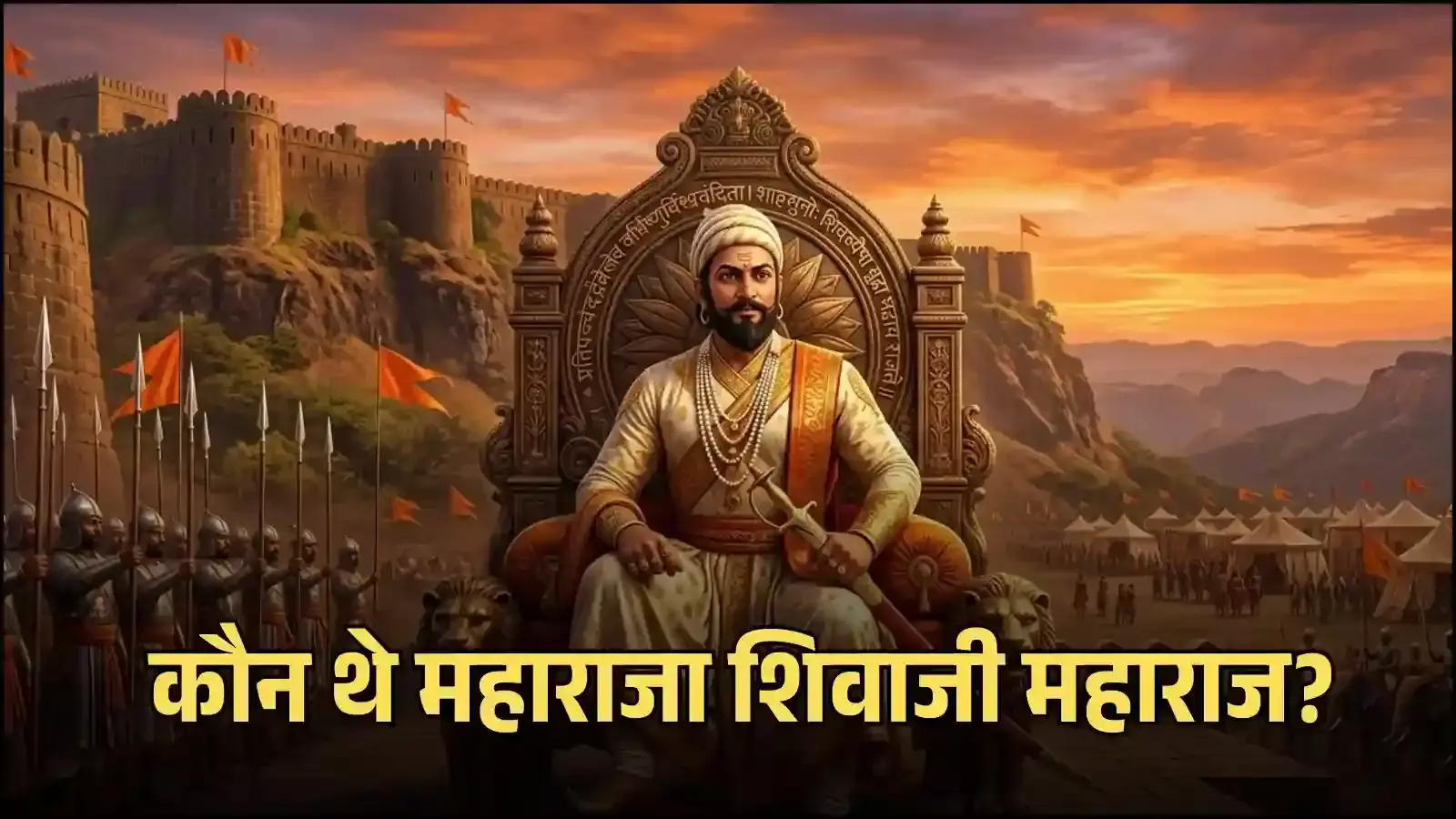 रायगढ़ किले के सिंहासन पर विराजमान छत्रपति शिवाजी महाराज का राज्याभिषेक के संदर्भ में चित्रण। रायगढ़ किले के सिंहासन पर विराजमान छत्रपति शिवाजी महाराज का राज्याभिषेक के संदर्भ में चित्रण।