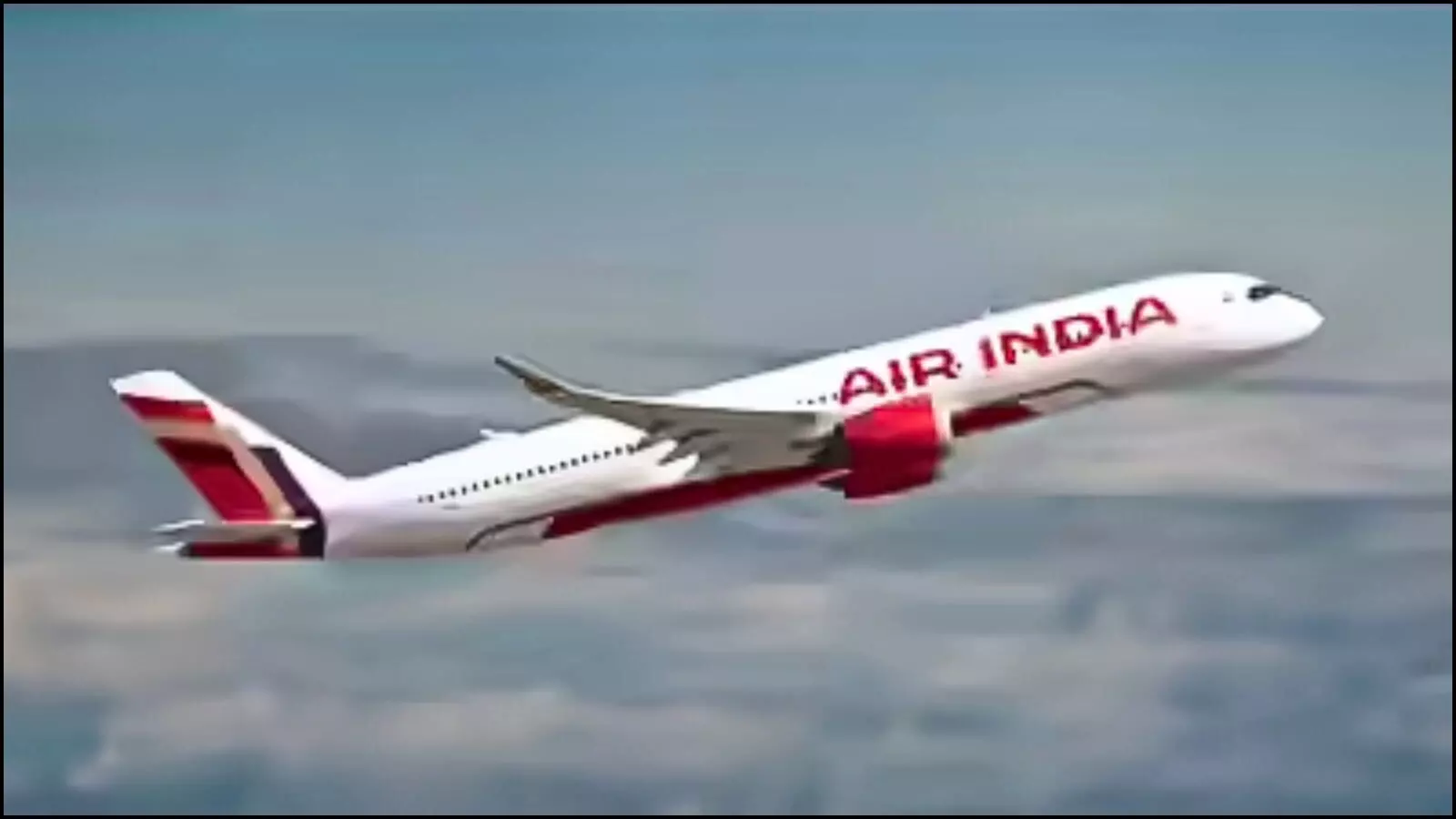 आसमान में उड़ता हुआ एअर इंडिया का सफेद और लाल रंग का यात्री विमान अंतरराष्ट्रीय उड़ान कटौती के संदर्भ में। आसमान में उड़ता हुआ एअर इंडिया का सफेद और लाल रंग का यात्री विमान अंतरराष्ट्रीय उड़ान कटौती के संदर्भ में।
