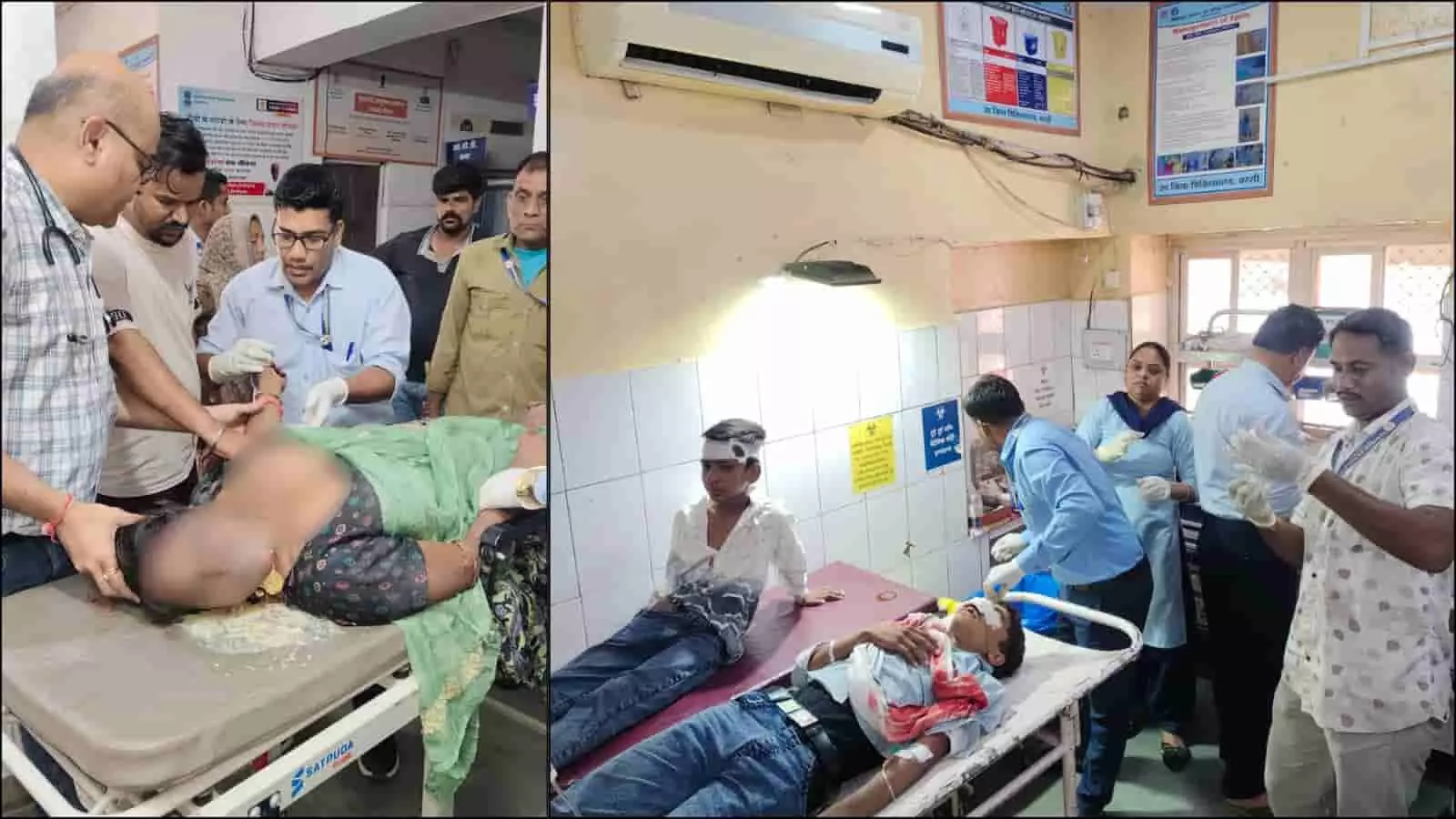 अस्पताल में स्ट्रेचर पर लेटे घायल व्यक्ति और उपचार करते डॉक्टर बस्सी सड़क दुर्घटना संदर्भ में। अस्पताल में स्ट्रेचर पर लेटे घायल व्यक्ति और उपचार करते डॉक्टर बस्सी सड़क दुर्घटना संदर्भ में।