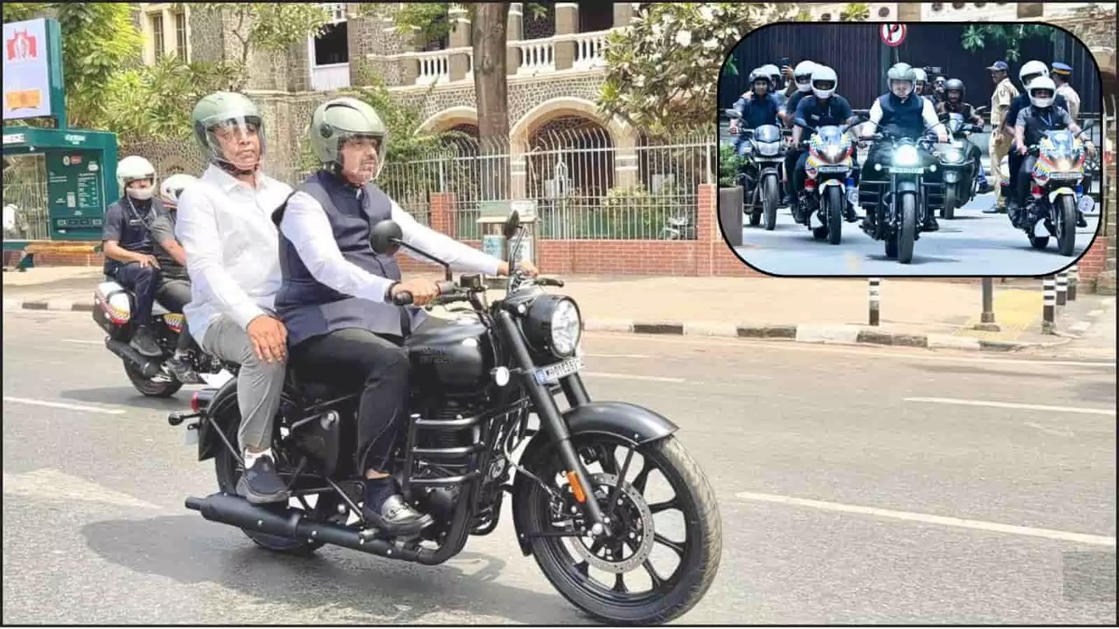 सड़क पर मोटरसाइकिल चलाते हुए मुख्यमंत्री देवेंद्र फडणवीस और पीछे बैठे आशीष शेलार मुंबई में ईंधन बचत का संदेश दे रहे हैं। सड़क पर मोटरसाइकिल चलाते हुए मुख्यमंत्री देवेंद्र फडणवीस और पीछे बैठे आशीष शेलार मुंबई में ईंधन बचत का संदेश दे रहे हैं।