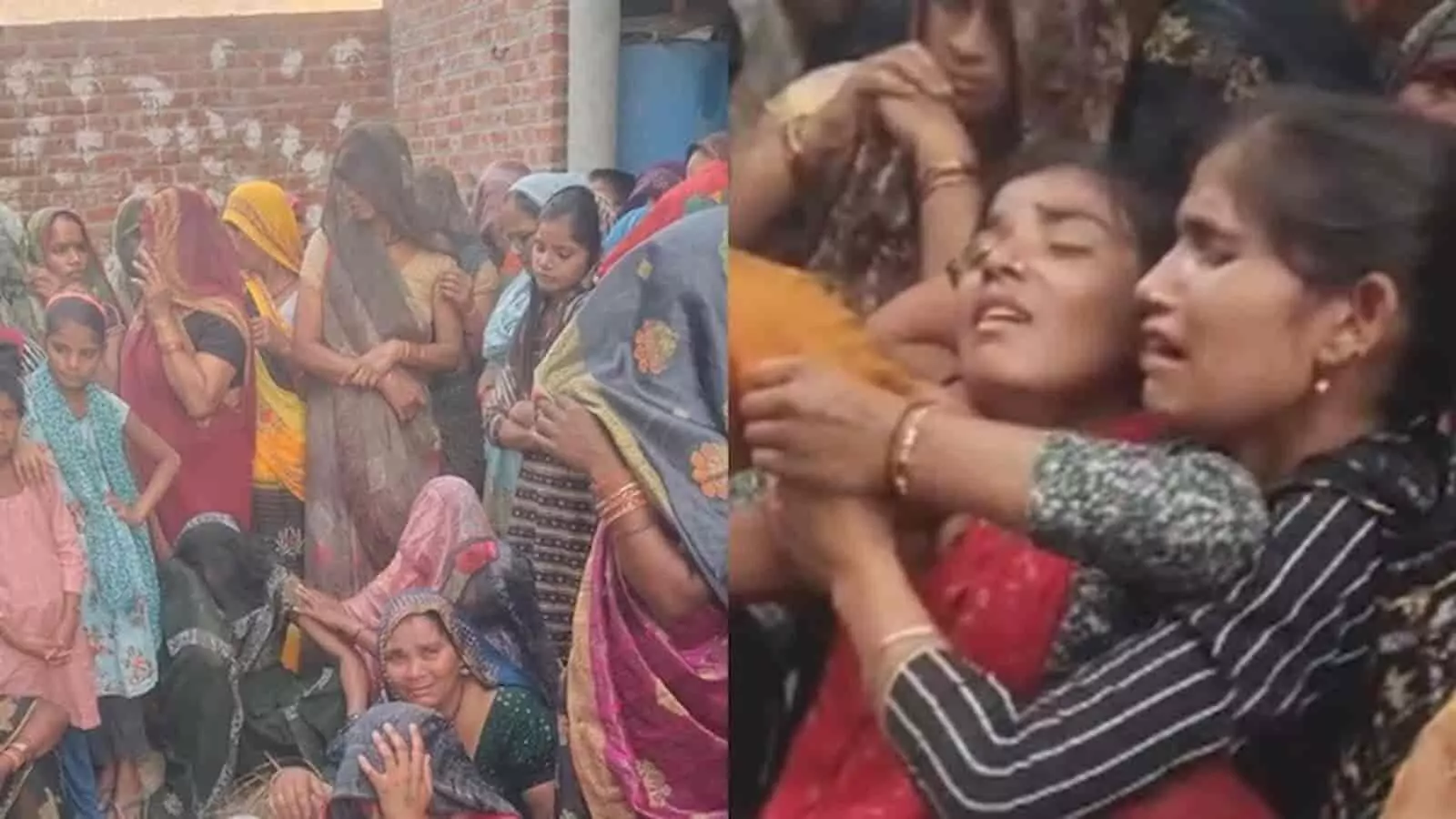 संभल के गंगाबास में हत्या और उत्पीड़न के बाद विलाप करती महिलाएं और मौजूद ग्रामीण।
