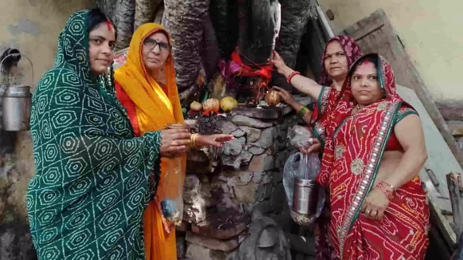 भुसावर में वट वृक्ष के नीचे पूजा सामग्री के साथ पूजा करती सुहागिन महिलाएं। भुसावर में वट वृक्ष के नीचे पूजा सामग्री के साथ पूजा करती सुहागिन महिलाएं।