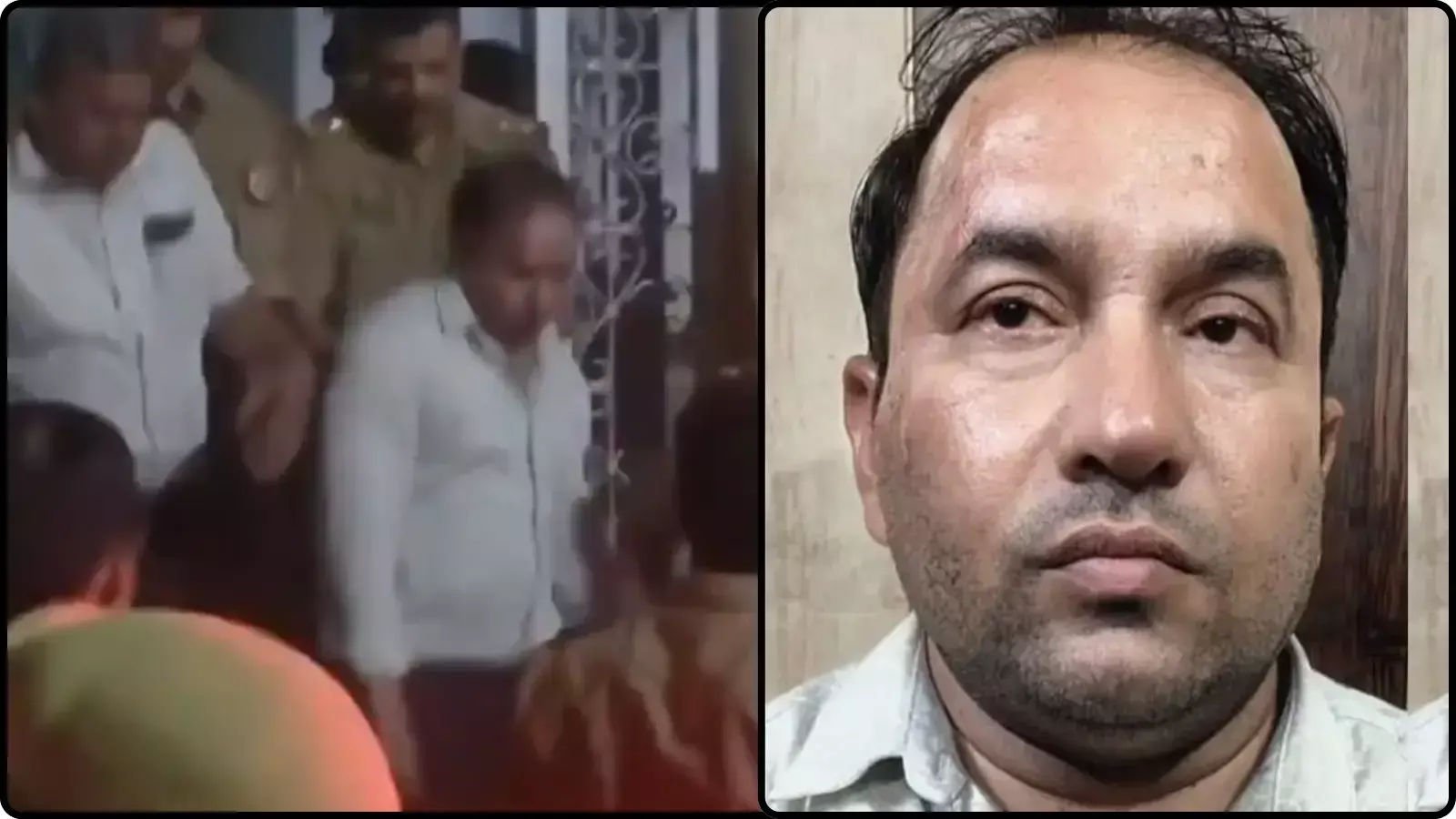 दो चित्रों के कोलाज में पुलिस कर्मी एक व्यक्ति को ले जाते हुए और दाईं ओर उस व्यक्ति का क्लोज-अप चेहरा दिख रहा है। दो चित्रों के कोलाज में पुलिस कर्मी एक व्यक्ति को ले जाते हुए और दाईं ओर उस व्यक्ति का क्लोज-अप चेहरा दिख रहा है।