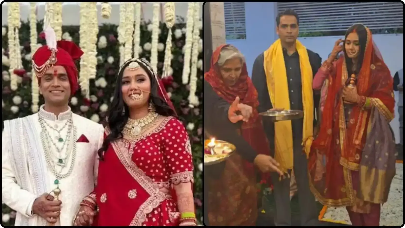 विवाह और पूजा के दो चित्रों के कोलाज में पारंपरिक वस्त्रों में ट्विशा शर्मा अपने पति समरथ सिंह और अन्य परिजनों के साथ खड़ी दिख रही हैं। विवाह और पूजा के दो चित्रों के कोलाज में पारंपरिक वस्त्रों में ट्विशा शर्मा अपने पति समरथ सिंह और अन्य परिजनों के साथ खड़ी दिख रही हैं।