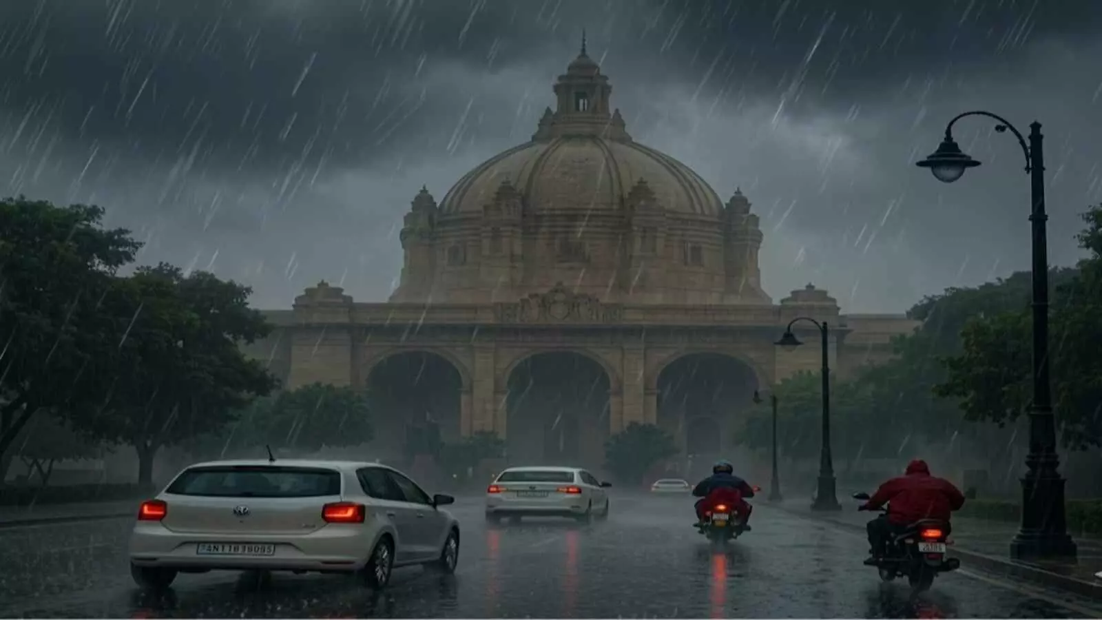 भारी बारिश के दौरान सड़क पर चलती गाड़ियां और दोपहिया वाहन लखनऊ में मानसून के संदर्भ में दिखाई दे रहे हैं। भारी बारिश के दौरान सड़क पर चलती गाड़ियां और दोपहिया वाहन लखनऊ में मानसून के संदर्भ में दिखाई दे रहे हैं।