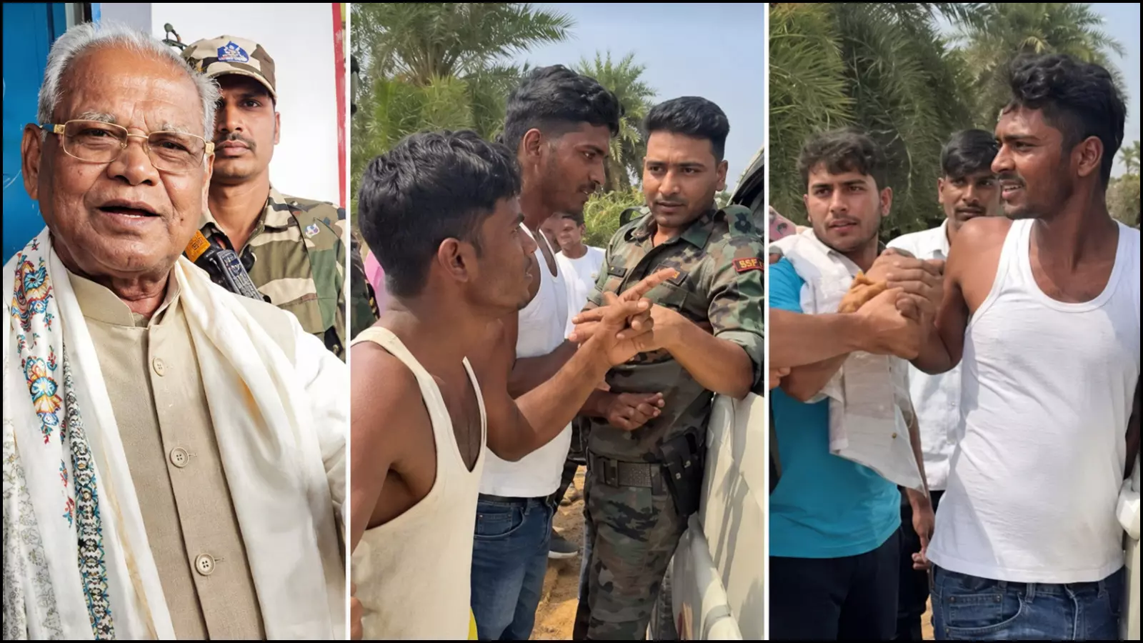 गया में विधायक ज्योति मांझी के काफिले के सामने सुरक्षाकर्मियों और प्रदर्शनकारी भीड़ के बीच हो रही झड़प का दृश्य।