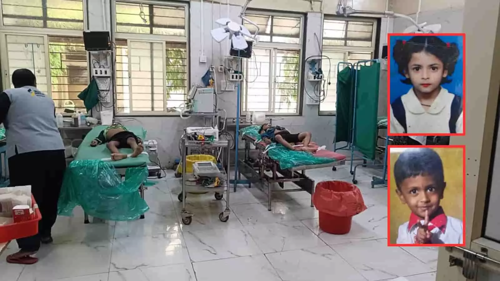 लातूर के अस्पताल वार्ड में बेड पर रखे दो बच्चों के शव और उनकी तस्वीरें। लातूर के अस्पताल वार्ड में बेड पर रखे दो बच्चों के शव और उनकी तस्वीरें।