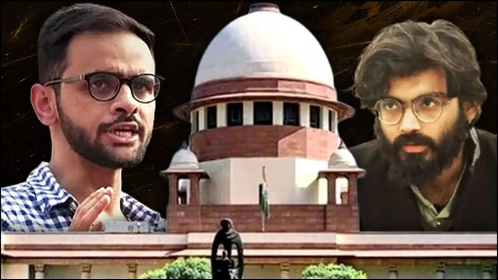 सुप्रीम कोर्ट भवन के साथ उमर खालिद और शरजील इमाम की तस्वीरें जो उनके मामले में आई कानूनी टिप्पणी को दर्शाती हैं। सुप्रीम कोर्ट भवन के साथ उमर खालिद और शरजील इमाम की तस्वीरें जो उनके मामले में आई कानूनी टिप्पणी को दर्शाती हैं।