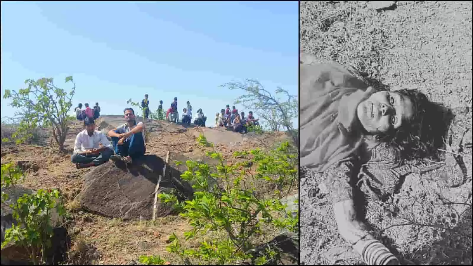 राजसमंद के चारभुजा में बोरी गांव के पहाड़ी जंगल में एकत्र ग्रामीण और मृतका का शव। राजसमंद के चारभुजा में बोरी गांव के पहाड़ी जंगल में एकत्र ग्रामीण और मृतका का शव।