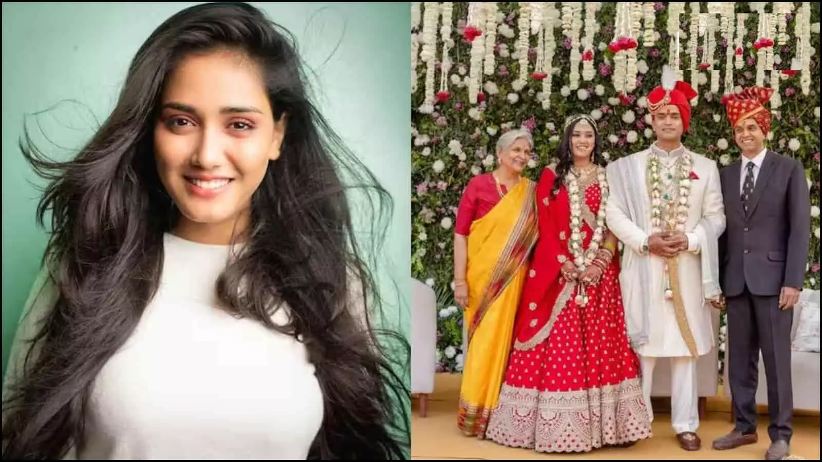 ट्विशा शर्मा की तस्वीर और उनकी शादी के दौरान पति समर्थ सिंह के साथ खींचा गया फोटो।