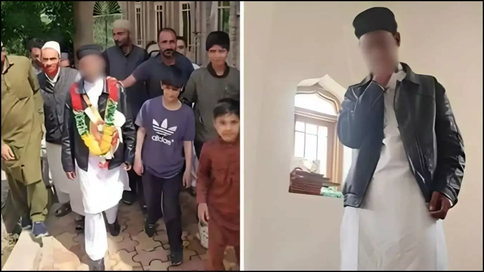दो अलग तस्वीरों के कोलाज में पारंपरिक सफेद वस्त्र पहने हुए धुंधले चेहरे वाला एक किशोर सामाजिक पृष्ठभूमि में.