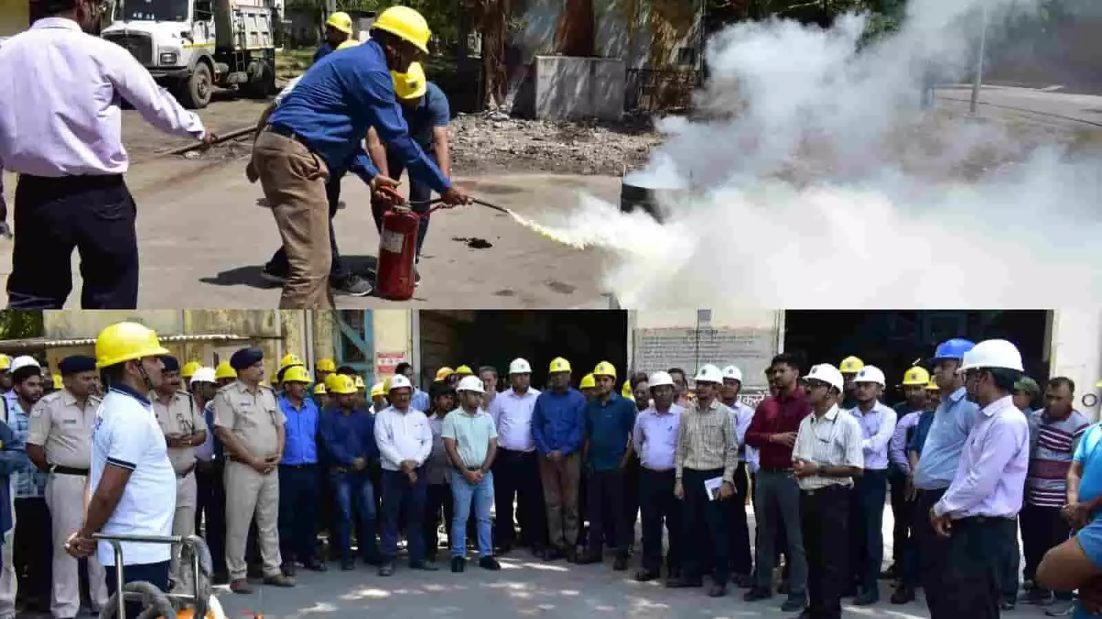 साबरमती लोको शेड में मॉक ड्रिल के दौरान अग्निशमन यंत्र से आग बुझाते रेल कर्मचारी। साबरमती लोको शेड में मॉक ड्रिल के दौरान अग्निशमन यंत्र से आग बुझाते रेल कर्मचारी।