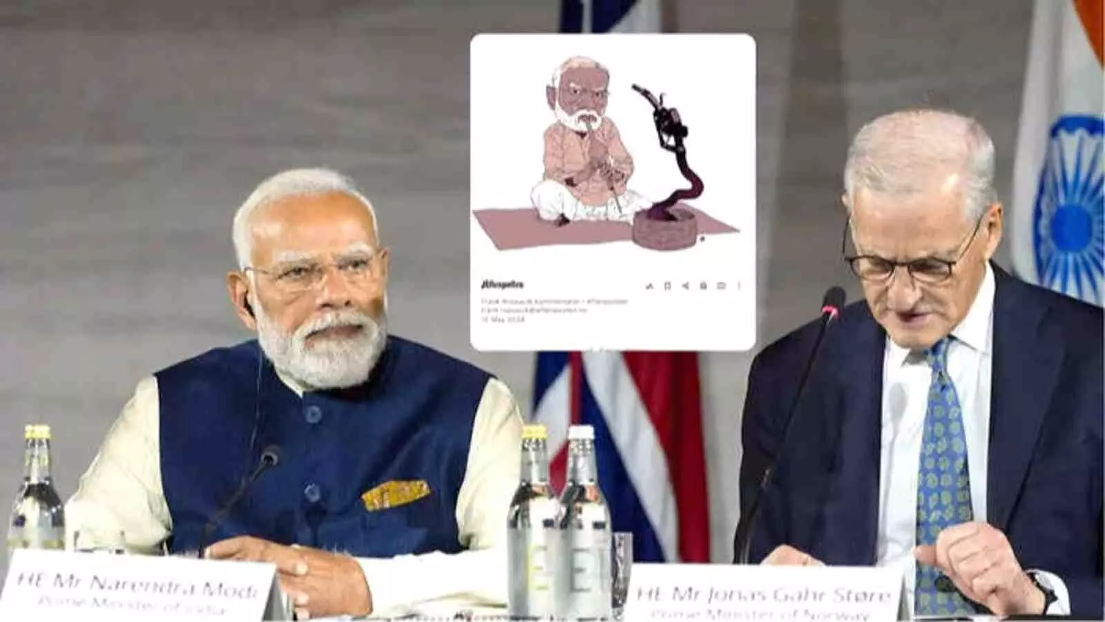 मंच पर कुर्सियों पर बैठे प्रधानमंत्री नरेंद्र मोदी और प्रधानमंत्री योनास गहर स्टोर कूटनीतिक बैठक के दौरान। मंच पर कुर्सियों पर बैठे प्रधानमंत्री नरेंद्र मोदी और प्रधानमंत्री योनास गहर स्टोर कूटनीतिक बैठक के दौरान।