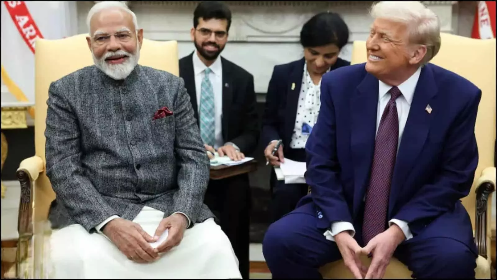 वॉशिंगटन में एक औपचारिक बैठक के दौरान सोफे पर बैठे प्रधानमंत्री नरेंद्र मोदी और अमेरिकी राष्ट्रपति डोनाल्ड ट्रंप की फाइल फोटो।