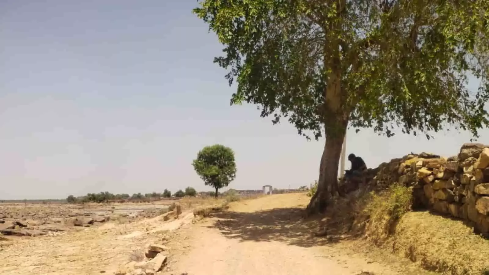 करवरी खुर्द में एक पेड़ के नीचे कच्चे और पथरीले मार्ग के किनारे बैठा ग्रामीण व्यक्ति। करवरी खुर्द में एक पेड़ के नीचे कच्चे और पथरीले मार्ग के किनारे बैठा ग्रामीण व्यक्ति।