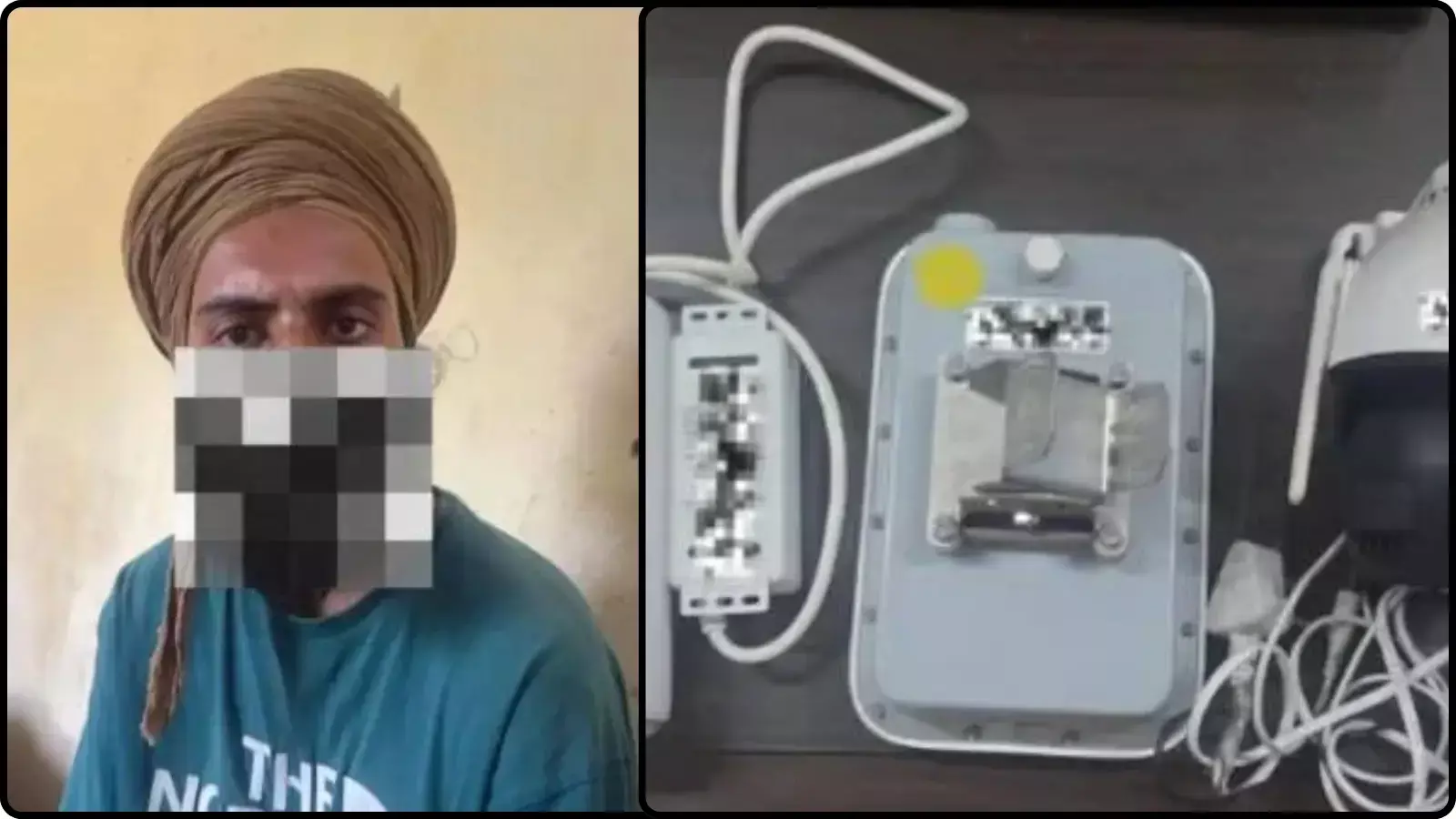 दो अलग तस्वीरों के कोलाज में पगड़ी पहने एक व्यक्ति और पास में रखा सीसीटीवी कैमरा व केबल। दो अलग तस्वीरों के कोलाज में पगड़ी पहने एक व्यक्ति और पास में रखा सीसीटीवी कैमरा व केबल।