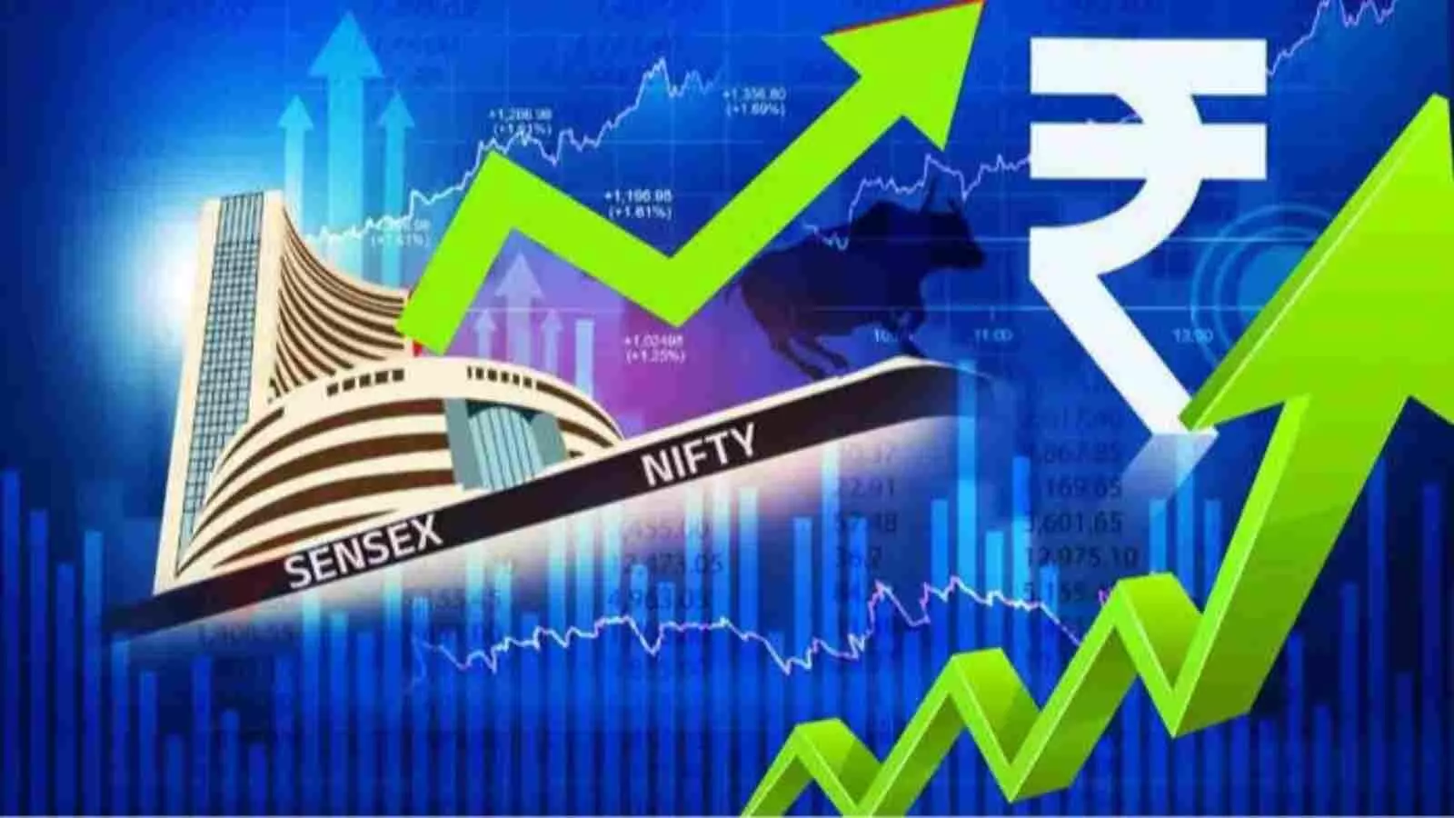 ग्राफिक्स में बॉम्बे स्टॉक एक्सचेंज भवन और रुपये के चिन्ह के साथ ऊपर की ओर जाते हुए दो हरे तीर दिख रहे हैं। ग्राफिक्स में बॉम्बे स्टॉक एक्सचेंज भवन और रुपये के चिन्ह के साथ ऊपर की ओर जाते हुए दो हरे तीर दिख रहे हैं।