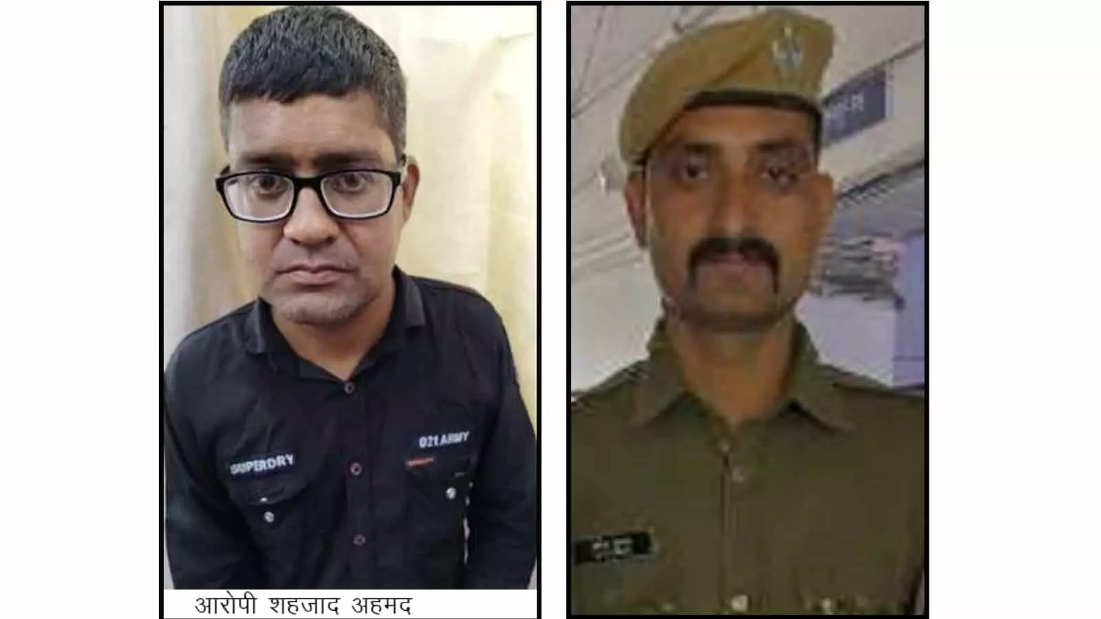 सवाई माधोपुर में फर्जी मोहर से मेडिकल लीव लेने के मामले में गिरफ्तार आरोपी शहजाद अहमद और पुलिसकर्मी की तस्वीर। सवाई माधोपुर में फर्जी मोहर से मेडिकल लीव लेने के मामले में गिरफ्तार आरोपी शहजाद अहमद और पुलिसकर्मी की तस्वीर।