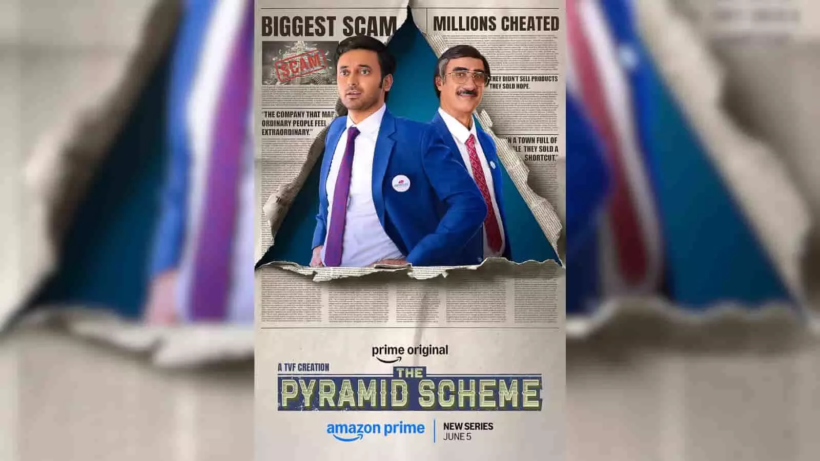 अमेज़न प्राइम वीडियो की वेब सीरीज द पिरामिड स्कीम के पोस्टर पर परमवीर सिंह चीमा और रणवीर शौरी। अमेज़न प्राइम वीडियो की वेब सीरीज द पिरामिड स्कीम के पोस्टर पर परमवीर सिंह चीमा और रणवीर शौरी।