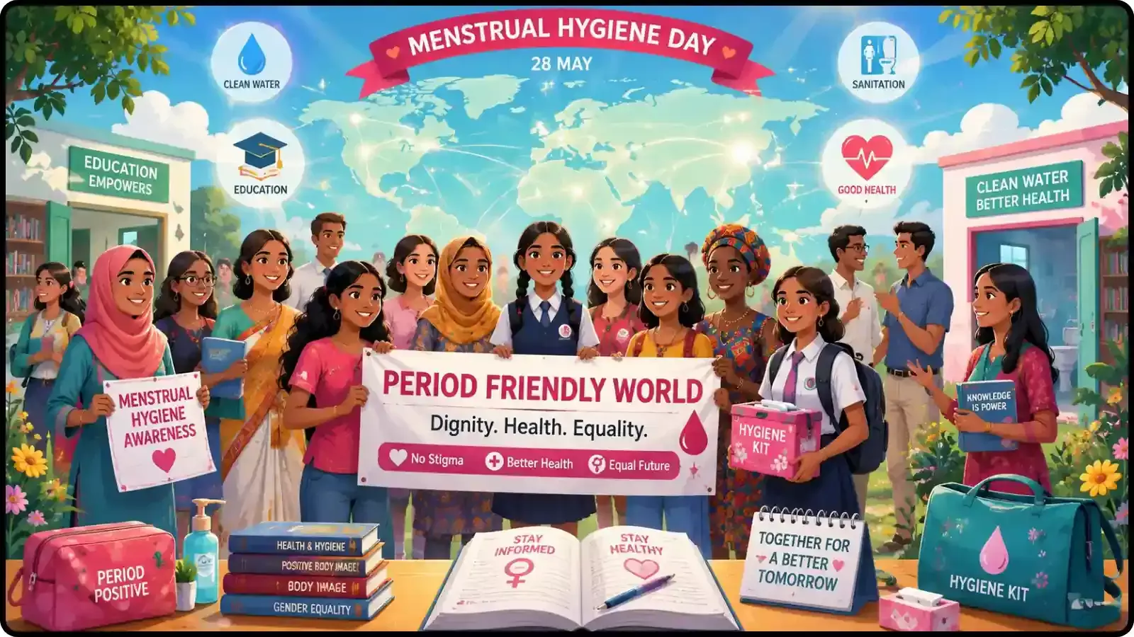 बैनर थामे हुए खड़ीं स्कूली छात्राएं और महिलाएं। बैनर थामे हुए खड़ीं स्कूली छात्राएं और महिलाएं।