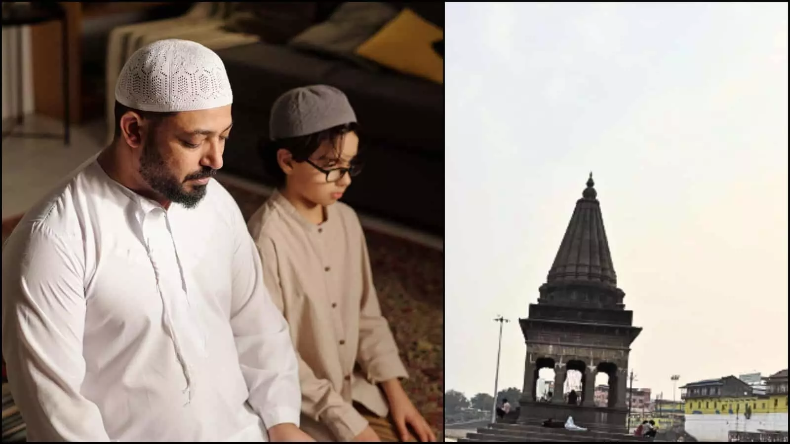 नमाज पढ़ते हुए दो मुस्लिम व्यक्ति और पंढरपुर का विठ्ठल मंदिर घाट सांप्रदायिक सौहार्द के संदर्भ में दिख रहा है। नमाज पढ़ते हुए दो मुस्लिम व्यक्ति और पंढरपुर का विठ्ठल मंदिर घाट सांप्रदायिक सौहार्द के संदर्भ में दिख रहा है।