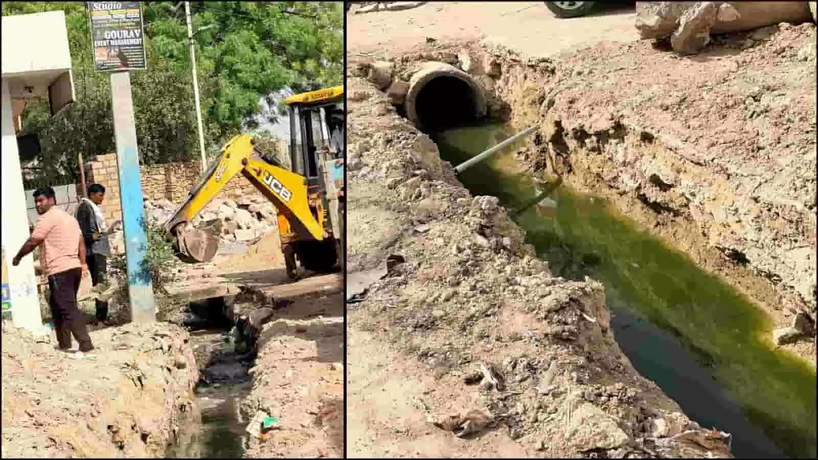 जैतारण में मानसून पूर्व तैयारी के तहत जेसीबी से नालों की सफाई करते कर्मचारी। जैतारण में मानसून पूर्व तैयारी के तहत जेसीबी से नालों की सफाई करते कर्मचारी।