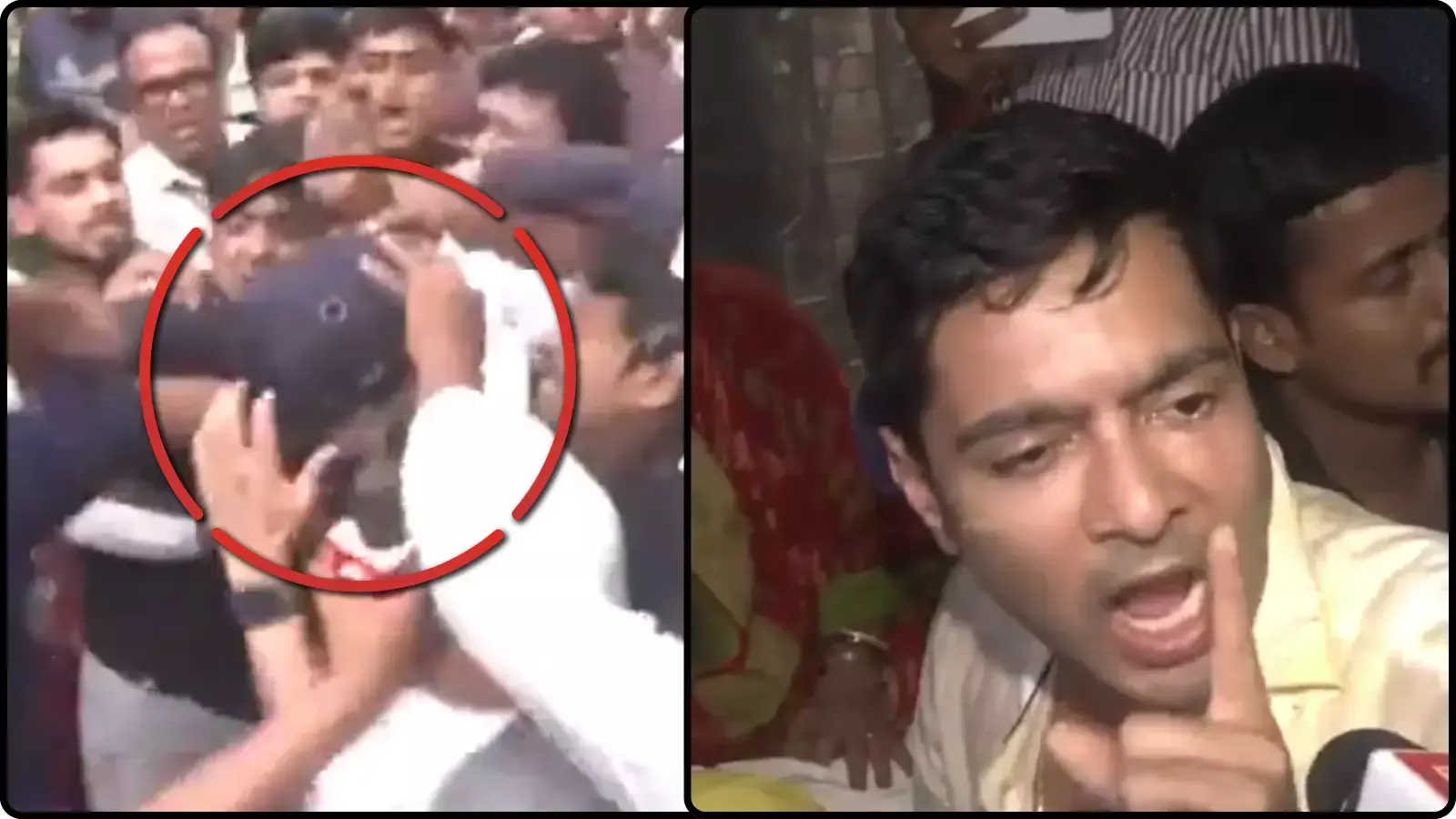 अगल-बगल रखी दो तस्वीरों के कोलाज में एक तरफ भीड़ में घिरे लोग और दूसरी तरफ बोलते हुए एक पुरुष।