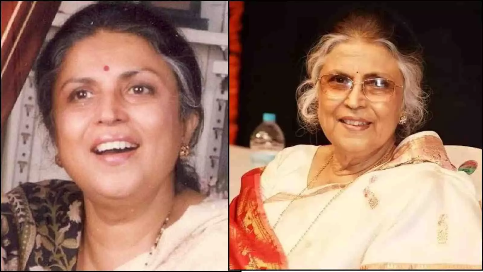 कोलाज तस्वीर में पार्श्व गायिका सुमन कल्याणपुर के युवा और वृद्धावस्था के दो एकल चित्र साथ दिख रहे हैं। कोलाज तस्वीर में पार्श्व गायिका सुमन कल्याणपुर के युवा और वृद्धावस्था के दो एकल चित्र साथ दिख रहे हैं।