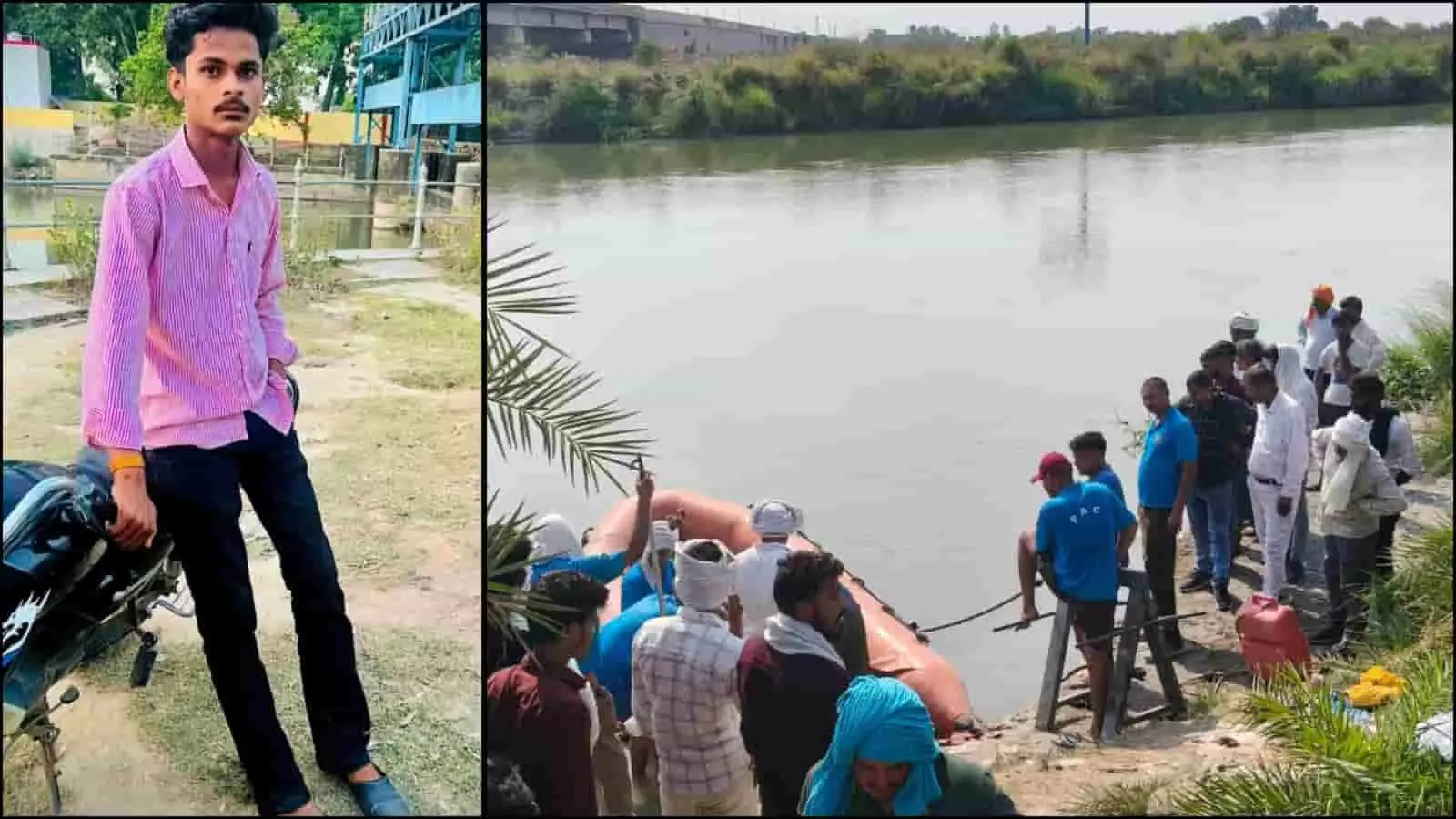 एटा की हजारा नहर में डूबे युवक की तलाश करते पीएसी गोताखोर और ग्रामीण। एटा की हजारा नहर में डूबे युवक की तलाश करते पीएसी गोताखोर और ग्रामीण।