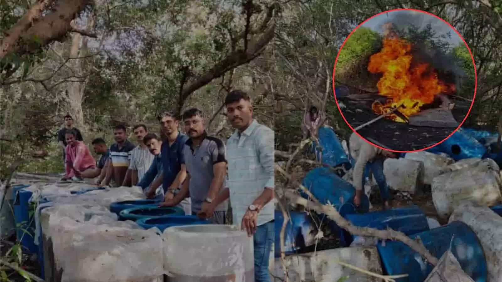 नायगांव पुलिस ने मालजी पाड़ा के जंगलों में अवैध शराब की भट्ठियों को नष्ट किया। नायगांव पुलिस ने मालजी पाड़ा के जंगलों में अवैध शराब की भट्ठियों को नष्ट किया।