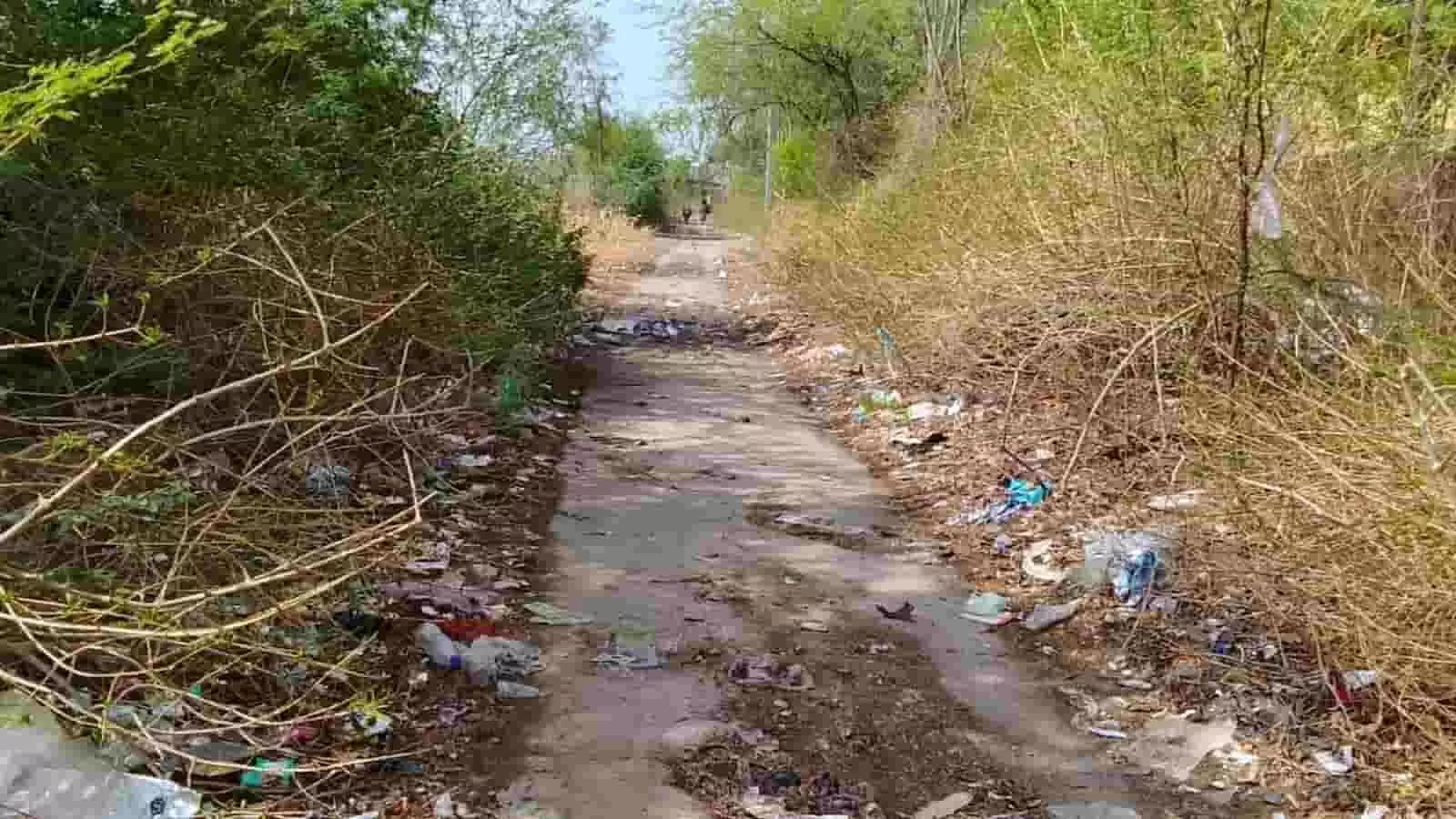 फतहनगर के मोक्ष धाम के पीछे सड़क पर फैली झाड़ियां और कचरा दिखाई दे रहा है। फतहनगर के मोक्ष धाम के पीछे सड़क पर फैली झाड़ियां और कचरा दिखाई दे रहा है।