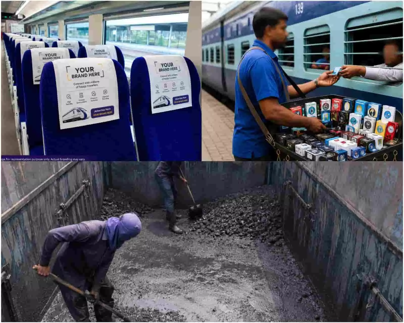 अहमदाबाद रेलवे स्टेशन पर ट्रेन के भीतर यात्रियों को सुरक्षित वेंडिंग सेवा और आवश्यक दैनिक सामान उपलब्ध कराता रेल कर्मी। अहमदाबाद रेलवे स्टेशन पर ट्रेन के भीतर यात्रियों को सुरक्षित वेंडिंग सेवा और आवश्यक दैनिक सामान उपलब्ध कराता रेल कर्मी।