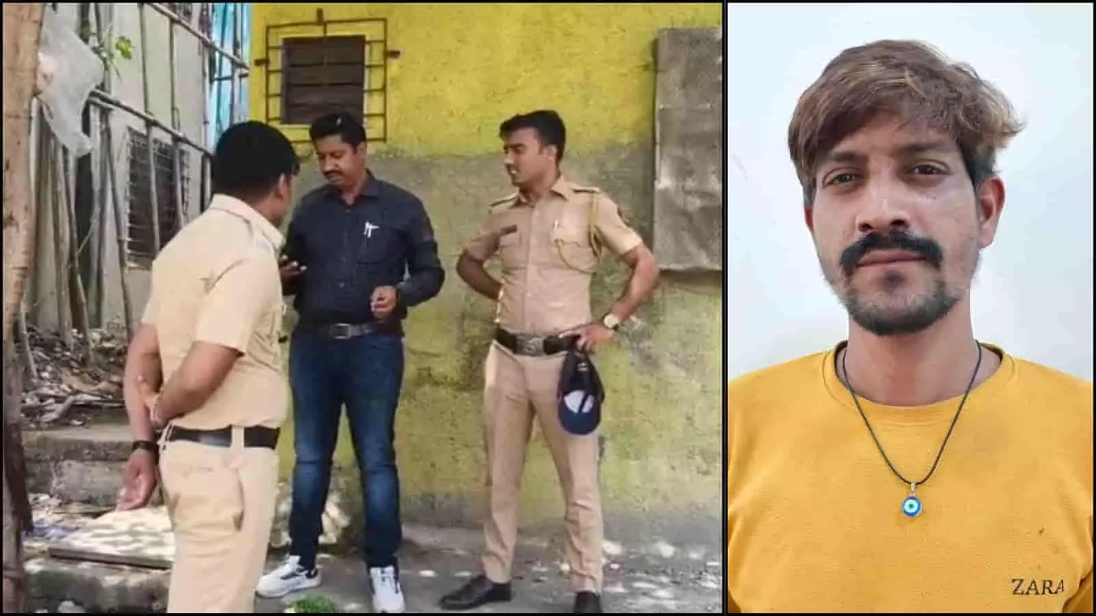 नालासोपारा के आचोले में जांच करती पुलिस और मृतक रवि बिड़लान की तस्वीर। नालासोपारा के आचोले में जांच करती पुलिस और मृतक रवि बिड़लान की तस्वीर।