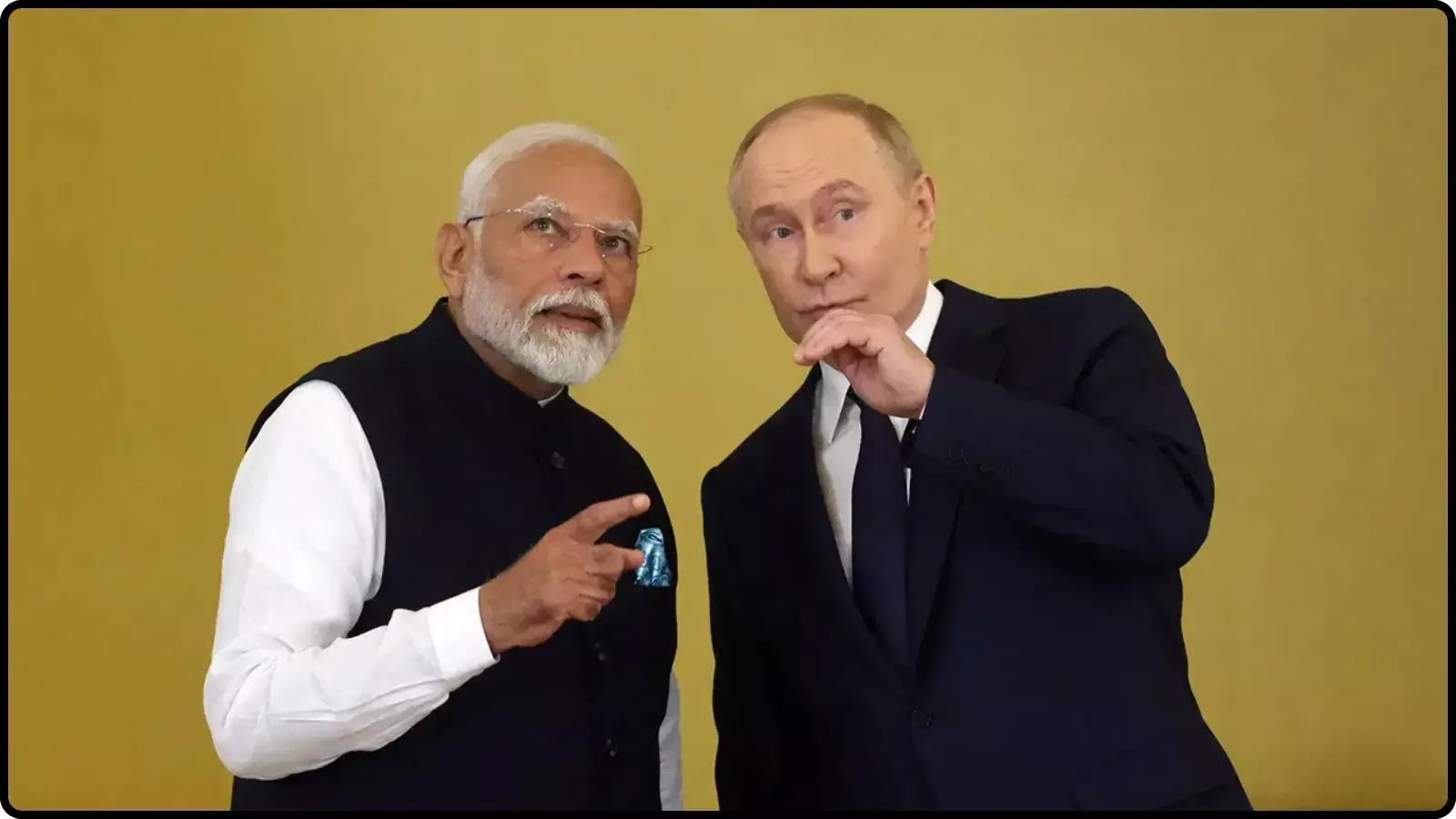 एक बैठक में आपस में बातचीत करते हुए भारतीय प्रधानमंत्री नरेंद्र मोदी और रूसी राष्ट्रपति व्लादिमीर पुतिन दिख रहे हैं। एक बैठक में आपस में बातचीत करते हुए भारतीय प्रधानमंत्री नरेंद्र मोदी और रूसी राष्ट्रपति व्लादिमीर पुतिन दिख रहे हैं।