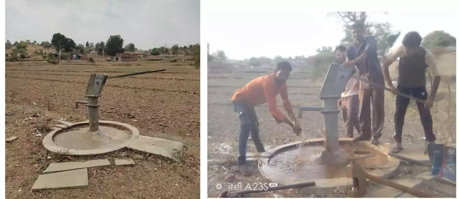 तस्वीर में जलदाय विभाग के कर्मचारी खेरवाड़ा की पंचाल बस्ती में हैंडपंप ठीक कर रहे हैं। तस्वीर में जलदाय विभाग के कर्मचारी खेरवाड़ा की पंचाल बस्ती में हैंडपंप ठीक कर रहे हैं।