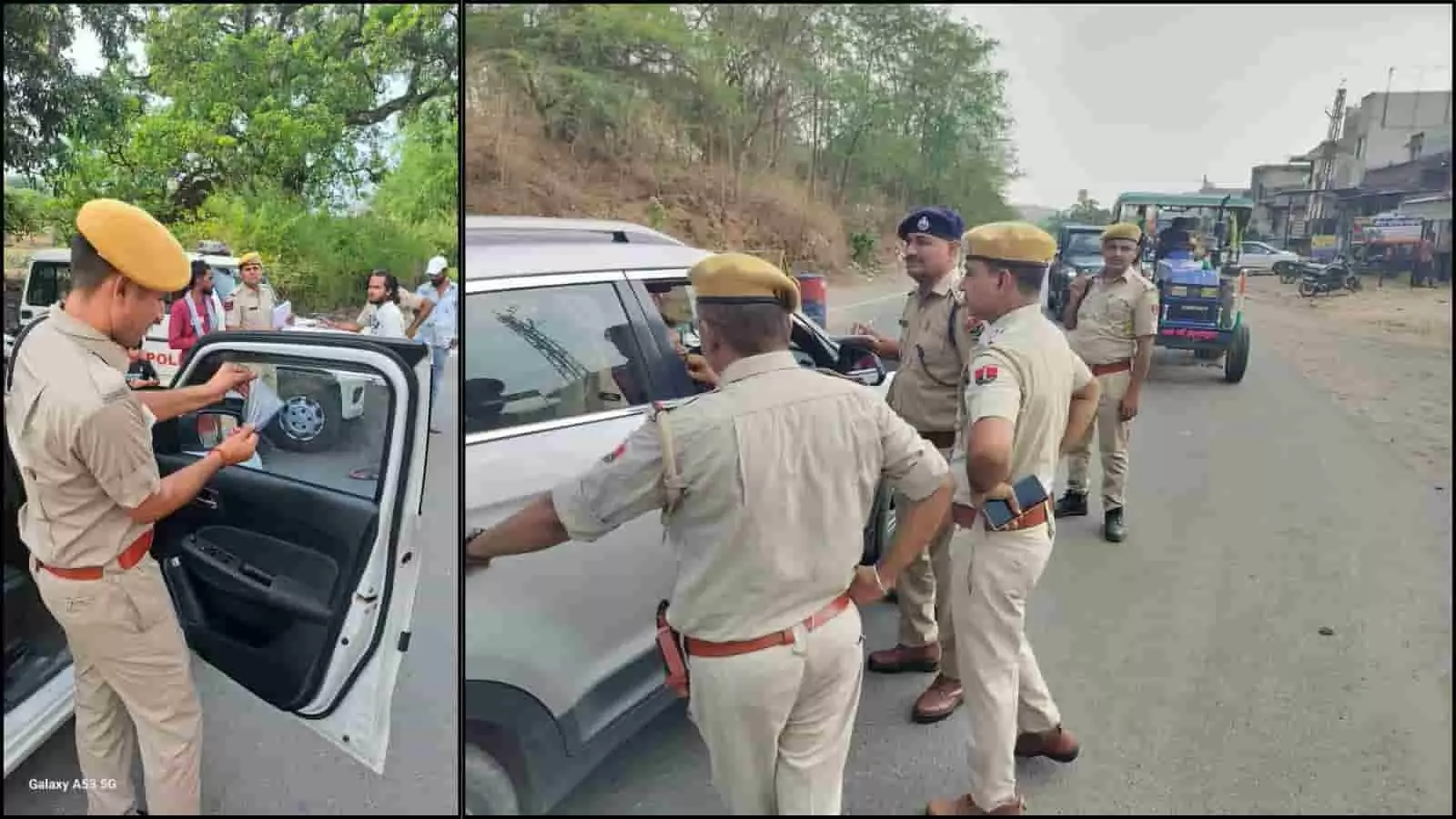 राजस्थान में यातायात नियमों की जांच करते हुए पुलिसकर्मी, जो सड़क सुरक्षा अभियान का हिस्सा है। राजस्थान में यातायात नियमों की जांच करते हुए पुलिसकर्मी, जो सड़क सुरक्षा अभियान का हिस्सा है।