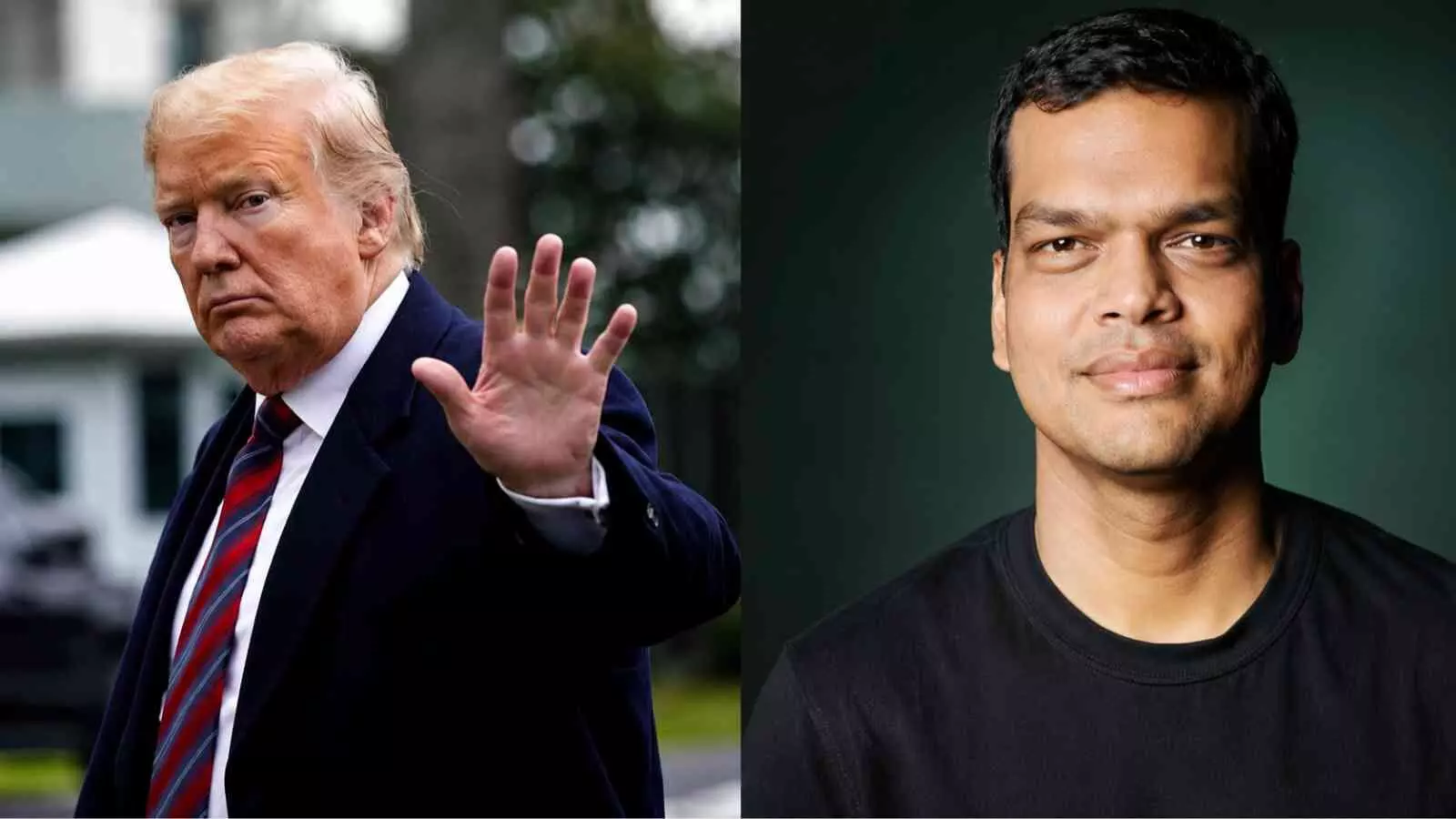 बाईं ओर राष्ट्रपति डोनाल्ड ट्रंप और दाईं ओर तकनीकी विशेषज्ञ श्रीराम कृष्णन की तस्वीरों का संयुक्त दृश्य। बाईं ओर राष्ट्रपति डोनाल्ड ट्रंप और दाईं ओर तकनीकी विशेषज्ञ श्रीराम कृष्णन की तस्वीरों का संयुक्त दृश्य।