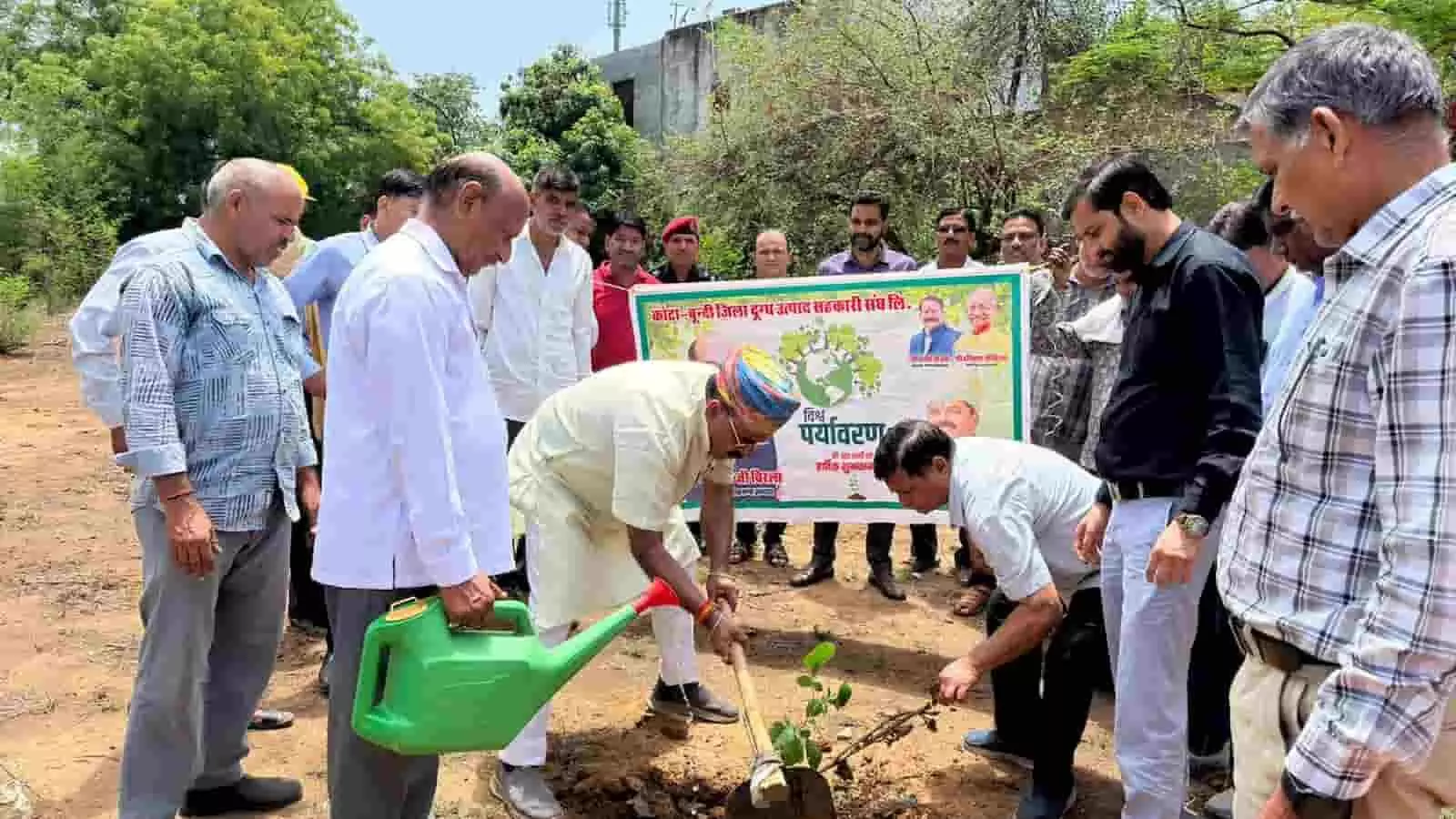 कोटा-बूंदी दुग्ध संघ परिसर में विश्व पर्यावरण दिवस पर सामूहिक रूप से पौधरोपण करते पदाधिकारी और कर्मचारी। कोटा-बूंदी दुग्ध संघ परिसर में विश्व पर्यावरण दिवस पर सामूहिक रूप से पौधरोपण करते पदाधिकारी और कर्मचारी।