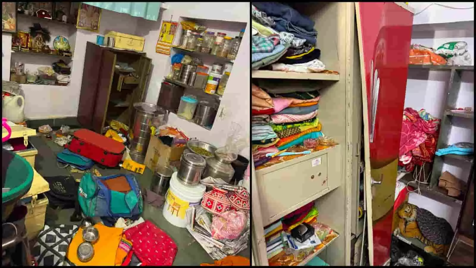 फतहनगर में चोरी के बाद घर के कमरों में बिखरा हुआ सामान और खुली अलमारी। फतहनगर में चोरी के बाद घर के कमरों में बिखरा हुआ सामान और खुली अलमारी।