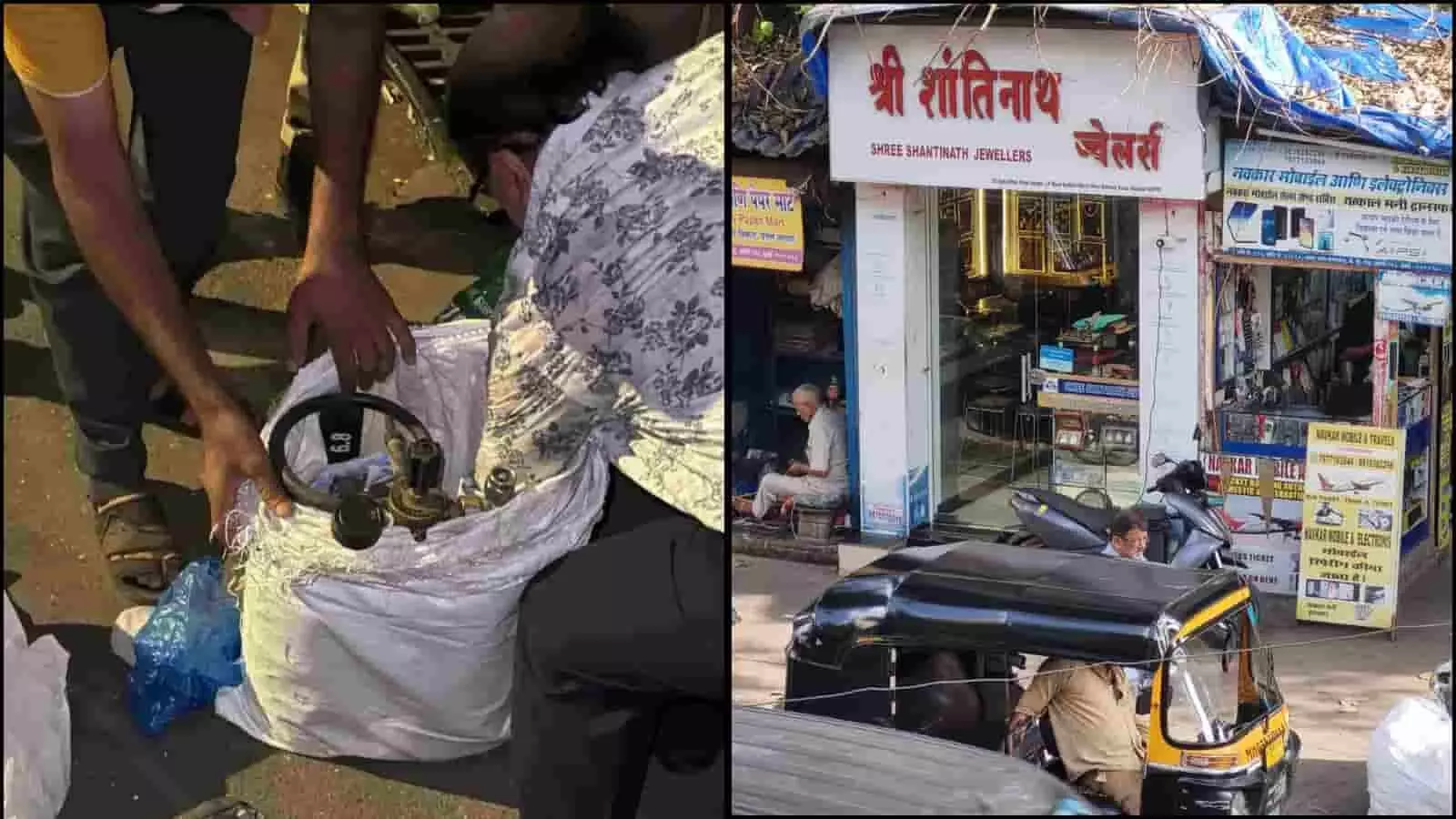 तस्वीर में अंधेरी स्थित ज्वेलरी शॉप के बाहर छोड़े गए औजार दिख रहे हैं।