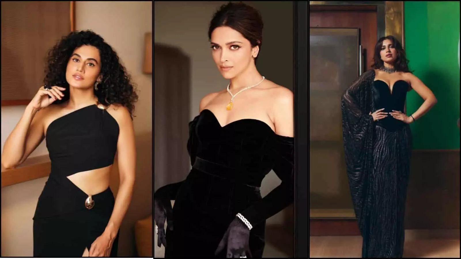 तस्वीर में तापसी पन्नू, दीपिका पादुकोण और भूमि पेडनेकर महिला प्रधान फिल्मों के महत्व को दर्शाते हुए।
