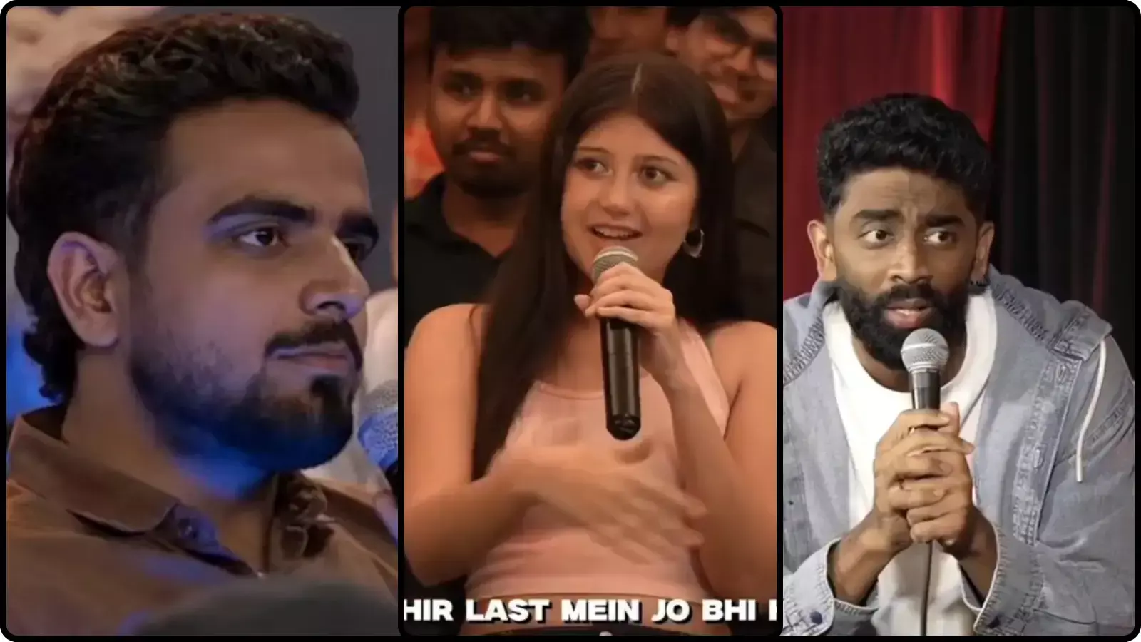तीन तस्वीरों के कोलाज में बाएं से दाएं बैठे और माइक पर बोलते हुए प्रणीत मोरे और अन्य लोग सोशल मीडिया विवाद के संदर्भ में। तीन तस्वीरों के कोलाज में बाएं से दाएं बैठे और माइक पर बोलते हुए प्रणीत मोरे और अन्य लोग सोशल मीडिया विवाद के संदर्भ में।