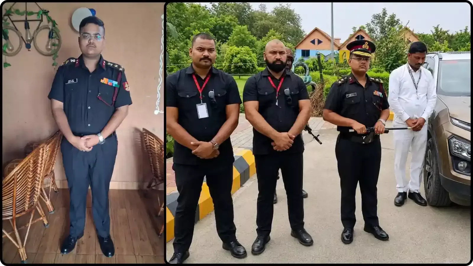फर्जी सैन्य वर्दी पहने खड़ा युवक और उसके सुरक्षाकर्मी शाहजहाँपुर में धोखाधड़ी के मामले में। फर्जी सैन्य वर्दी पहने खड़ा युवक और उसके सुरक्षाकर्मी शाहजहाँपुर में धोखाधड़ी के मामले में।