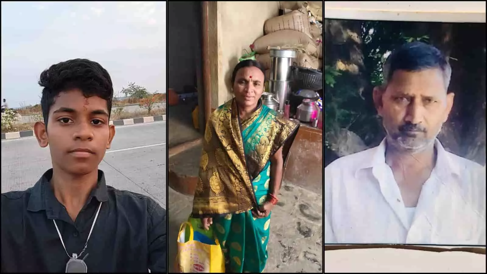 तस्वीर में दुर्घटना के मृतक जनार्दन येणगे, साविता येणगे और एक अन्य युवक दिखाई दे रहे हैं। तस्वीर में दुर्घटना के मृतक जनार्दन येणगे, साविता येणगे और एक अन्य युवक दिखाई दे रहे हैं।
