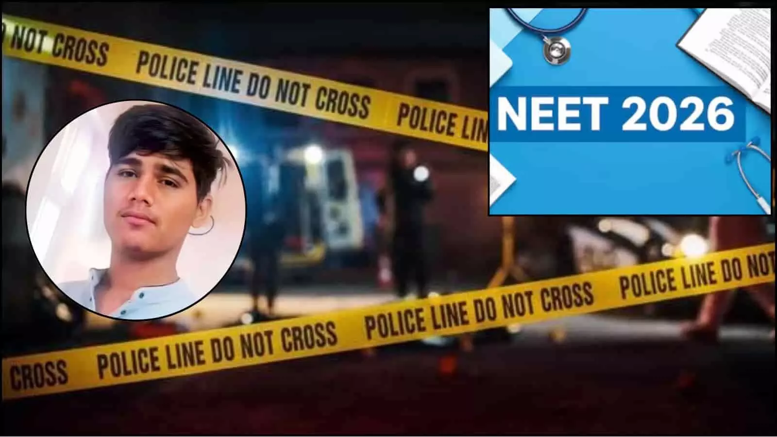 पीले रंग की पुलिस सुरक्षा पट्टी और गोल घेरे में छात्र उमेश माली की तस्वीर सीकर में जांच के संदर्भ में। पीले रंग की पुलिस सुरक्षा पट्टी और गोल घेरे में छात्र उमेश माली की तस्वीर सीकर में जांच के संदर्भ में।