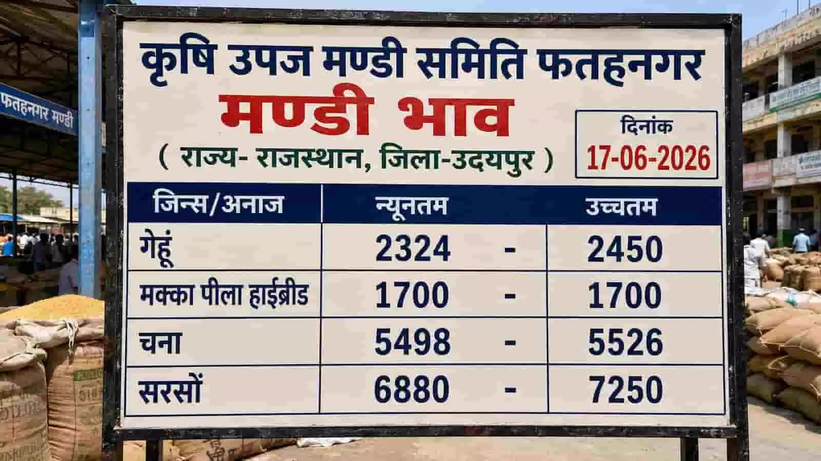 फतहनगर कृषि उपज मंडी समिति में फसलों के दाम प्रदर्शित करता हुआ सूचना बोर्ड उदयपुर राजस्थान। फतहनगर कृषि उपज मंडी समिति में फसलों के दाम प्रदर्शित करता हुआ सूचना बोर्ड उदयपुर राजस्थान।