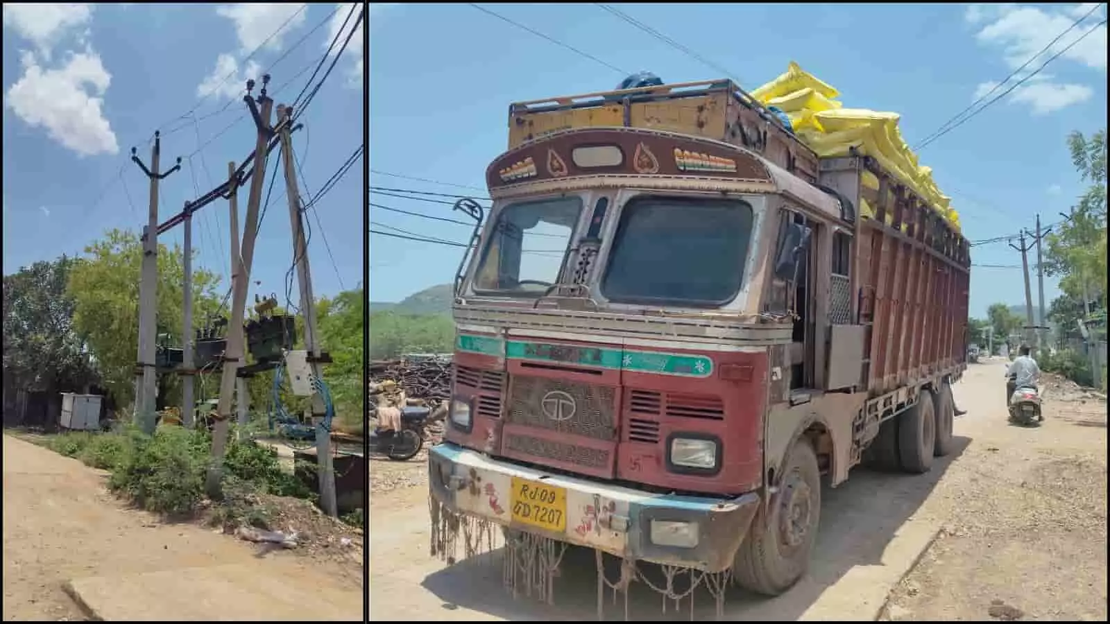 तस्वीर में सोनगर-बस्सी मार्ग पर खाद से भरा ट्रक दुर्घटना के बाद बिजली खंभे के पास खड़ा दिख रहा है। तस्वीर में सोनगर-बस्सी मार्ग पर खाद से भरा ट्रक दुर्घटना के बाद बिजली खंभे के पास खड़ा दिख रहा है।