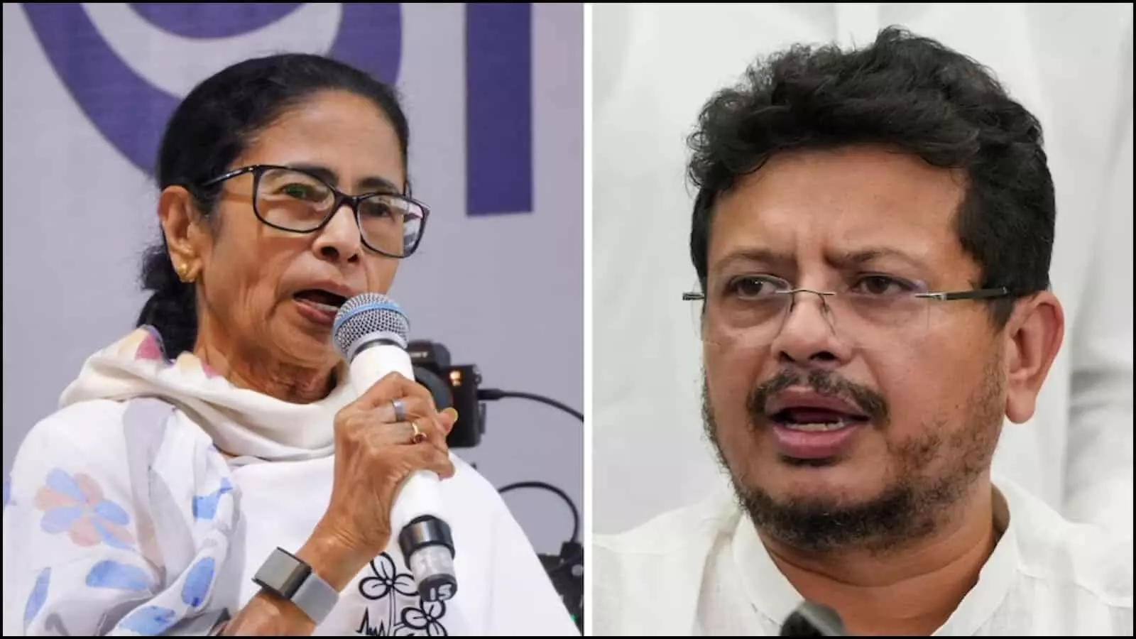 पश्चिम बंगाल विधानसभा नेता प्रतिपक्ष विवाद के संदर्भ में कोलकाता में मुख्यमंत्री ममता बनर्जी और बागी विधायक ऋतब्रत बनर्जी की फाइल तस्वीरें दिख रही हैं।