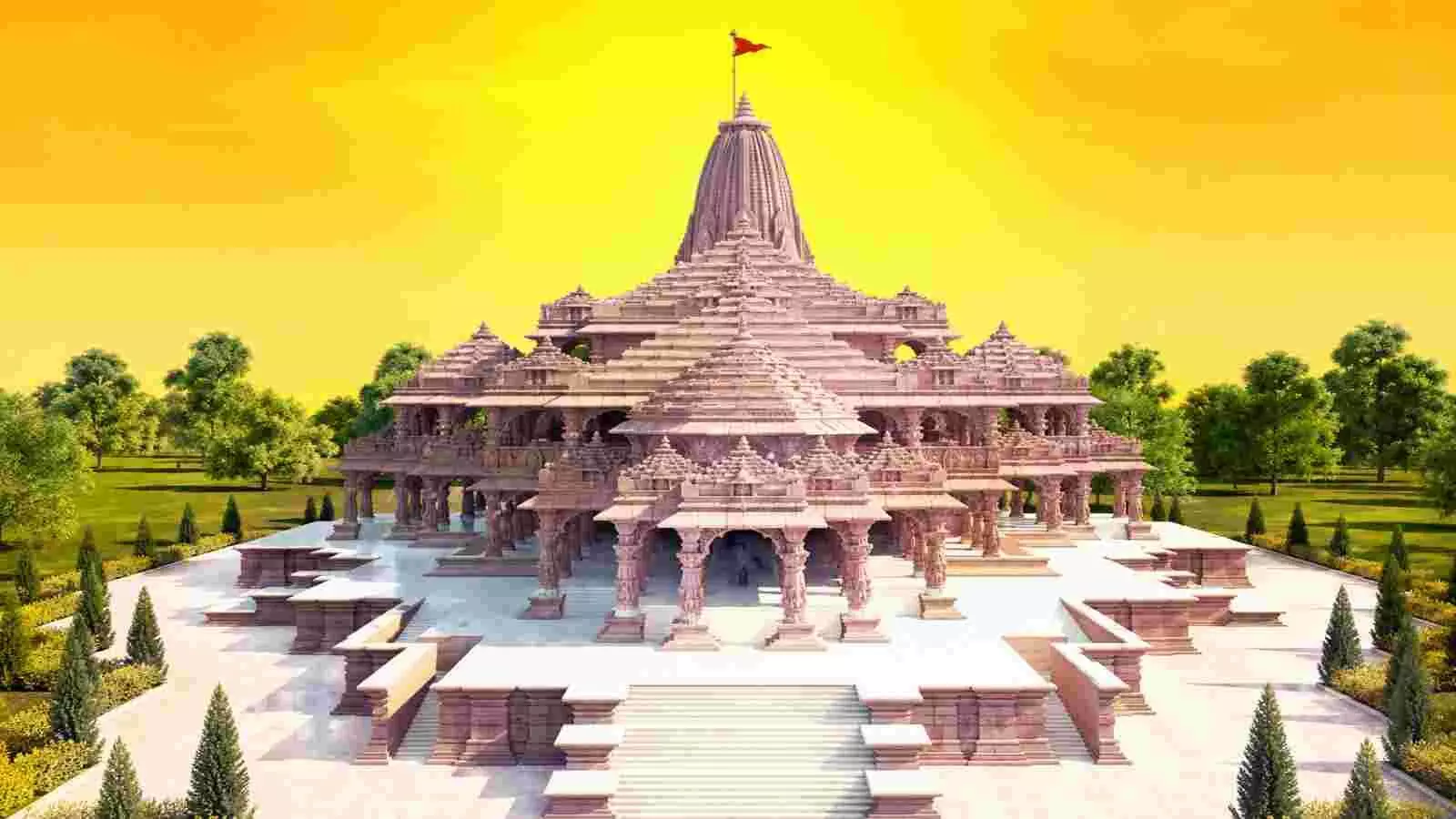 नवनिर्मित भव्य राम मंदिर का दृश्य जो अयोध्या में स्थित है। नवनिर्मित भव्य राम मंदिर का दृश्य जो अयोध्या में स्थित है।